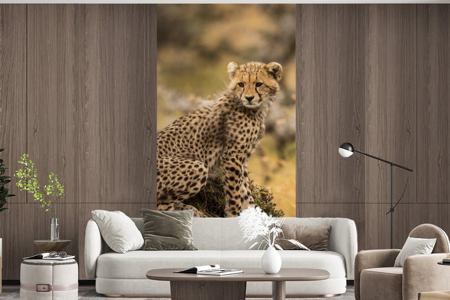 MuchoWow Fototapete (2 für Wald Tier, Leopard Wohnzimmer Vliestapete bedruckt, St), Schlafzimmer Küche, - Matt, - Fototapete