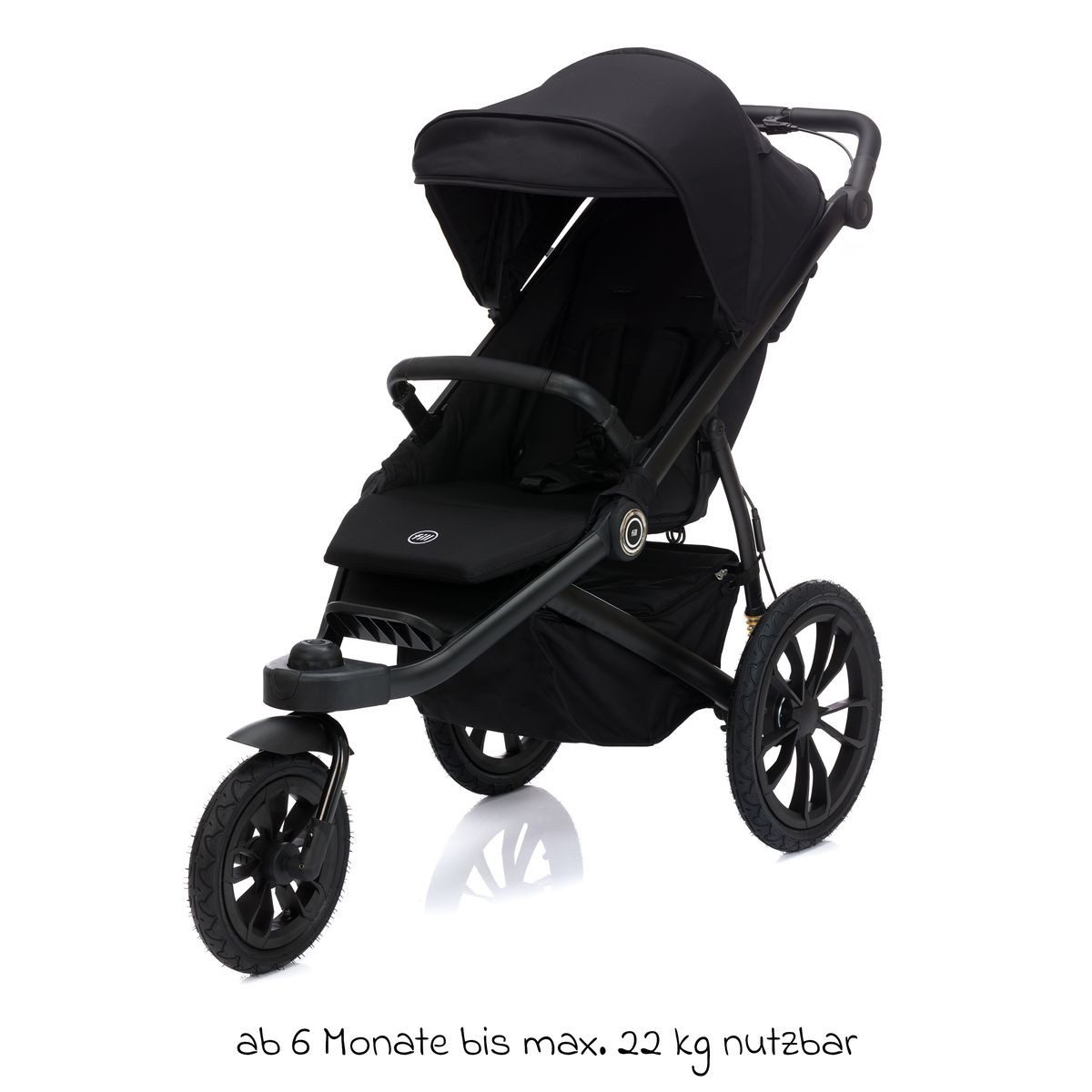 Fillikid Kombi-Kinderwagen Run - Schwarz Melange, Jogger & Sportwagen mit Babywanne, Lufträder & Handbremse - bis 22 kg