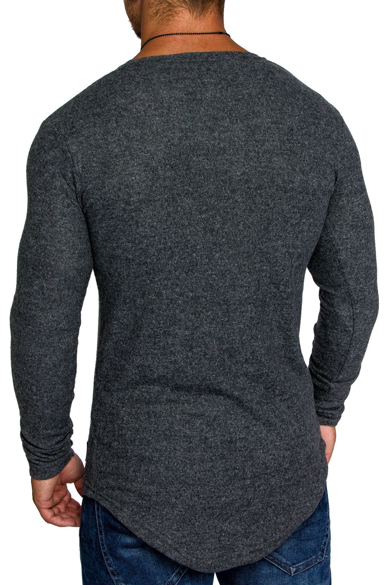 Oversize Melange DAVIE Pullover Dunkelgrau mit Herren Hoodie Pullover Sweatshirt Feinstrick V-Ausschnitt Amaci&Sons Basic