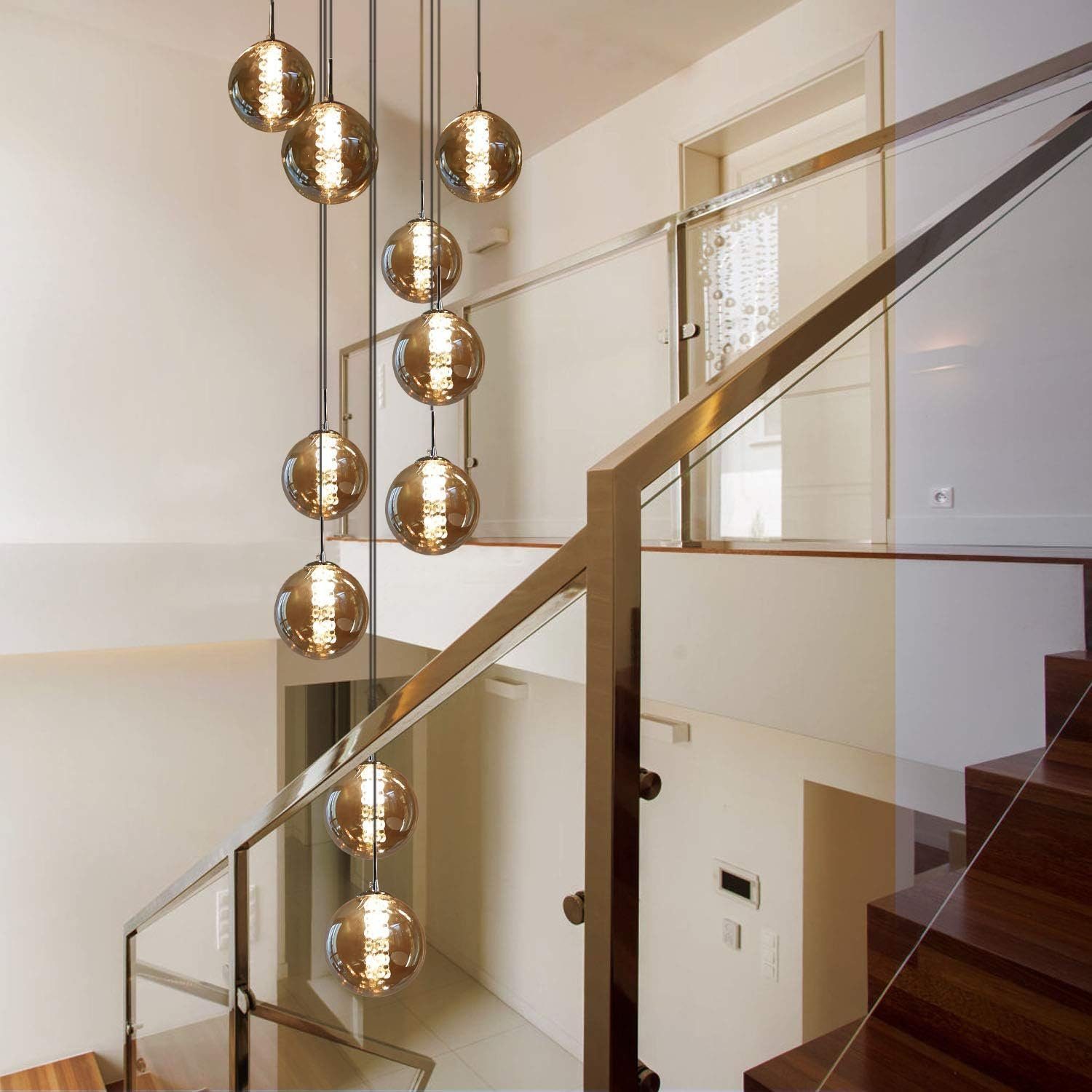 Nettlife Pendelleuchte G9 Hängelampe modern Bernstein/Grau Glas 1/3/4/6/10/15 Flammig, Höheverstellbar, LED wechselbar, Warmweiß, für Küchen Wohnzimmer Schlafzimmer Flur