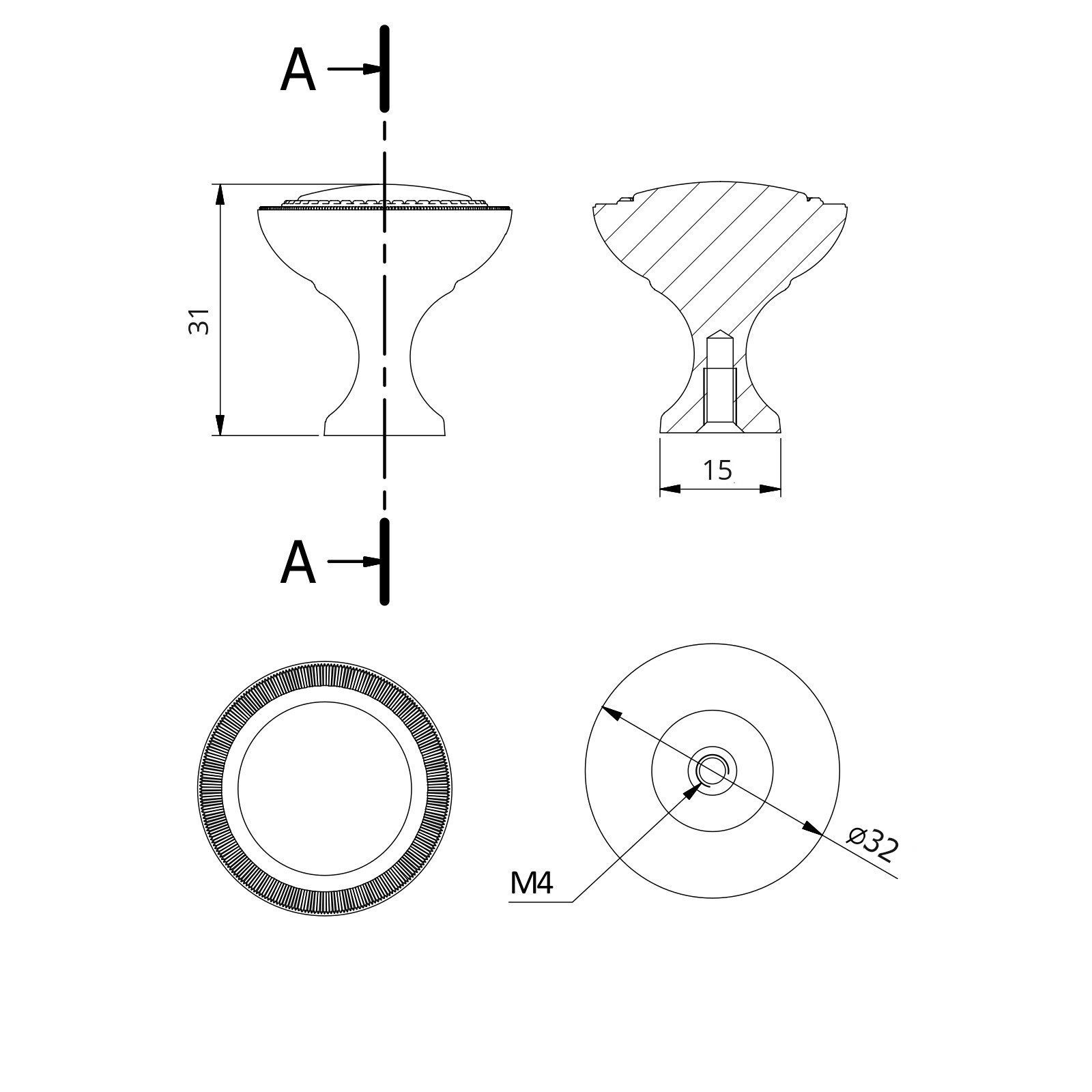 SO-TECH® Möbelknopf Schrankknopf NORWIN Ø 32 mm, Knopf Knauf inkl. Schraube
