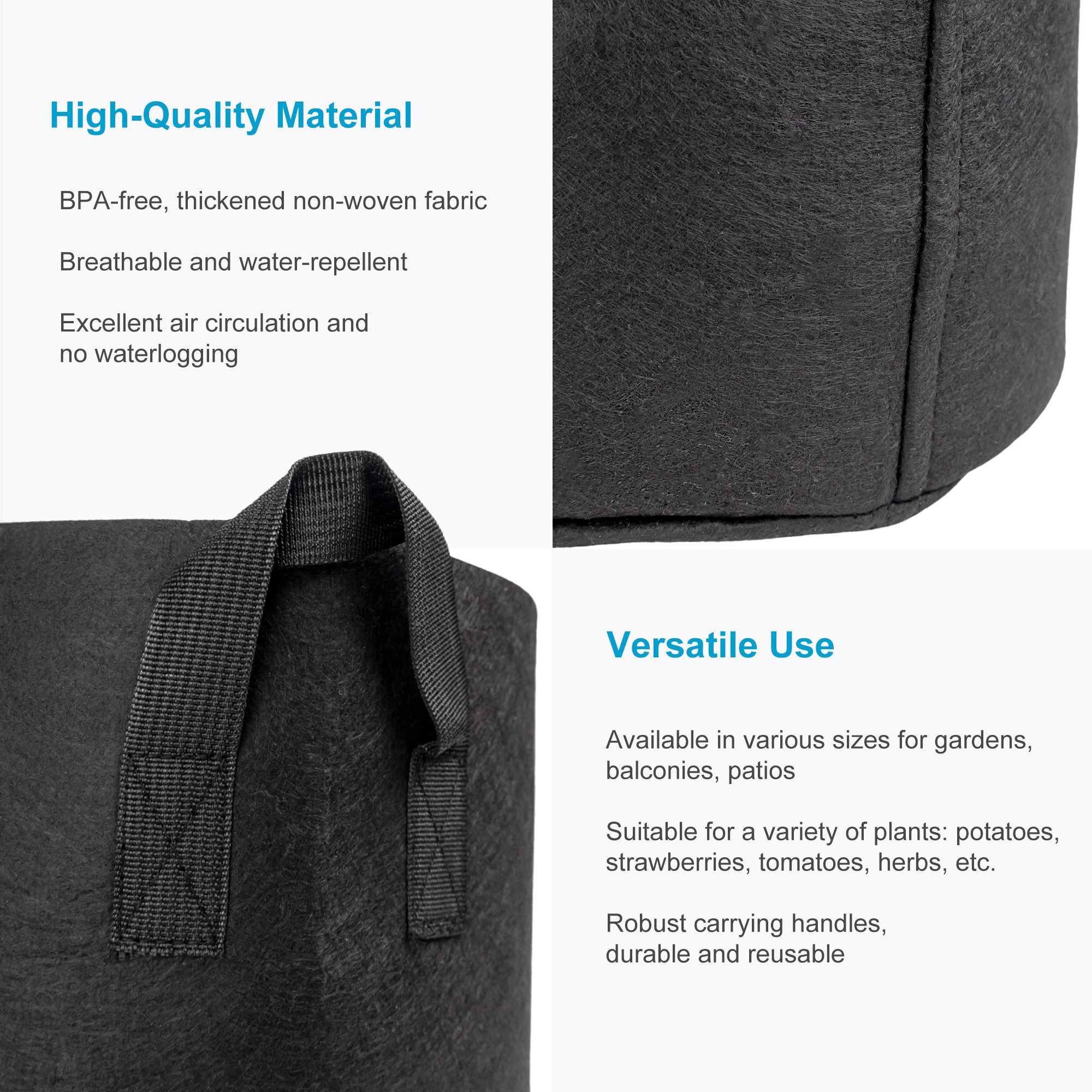 Intirilife Pflanzkübel (10x Vlies Pflanzsack in 56 Liter - 15 Gallon - 50 x 30 cm, 10 St), Pflanzen Übertopf aus Vliesstoff Blumentopf Pflansack Gefäß Griffe