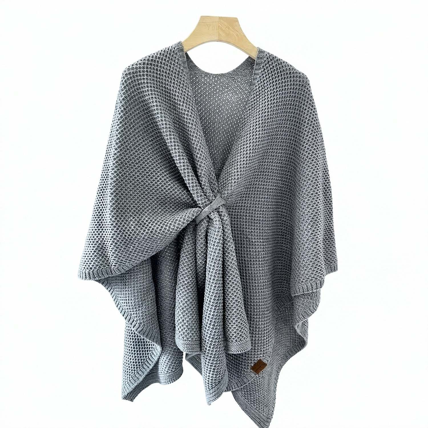 nsihing Poncho Herbst Winter lockere Kapuze Kreuzgurt Binde Schal-Style Strickjacke