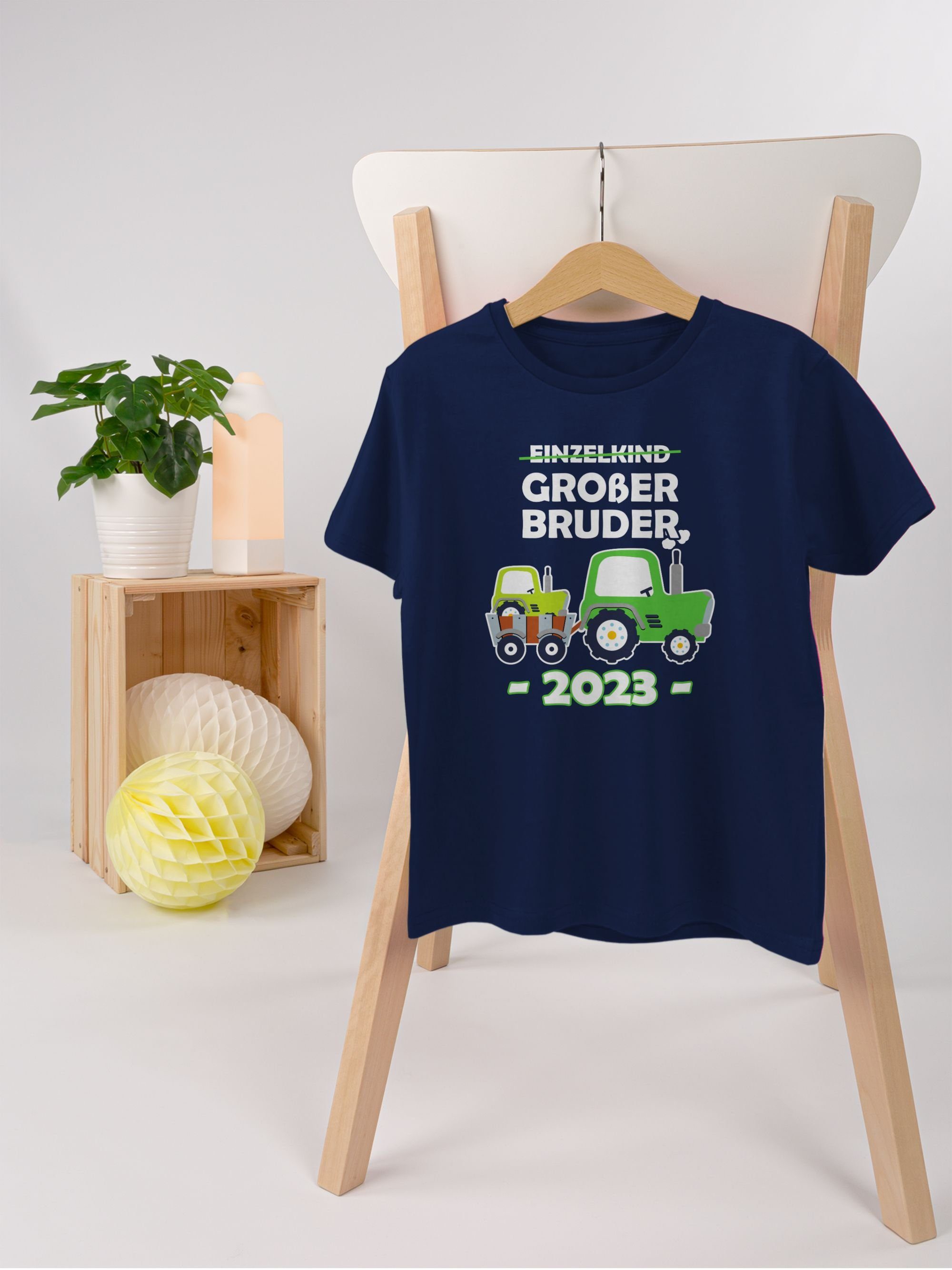 Shirtracer T-Shirt Einzelkind Großer Bruder 01 Großer 2023 Dunkelblau Traktor Bruder