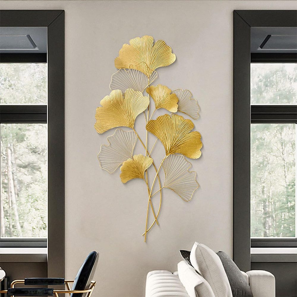 NUODWELL Wanddekoobjekt Ginkgo-Wanddekoration aus Metall, 3D-Ginkgoblatt-Wa günstig online kaufen
