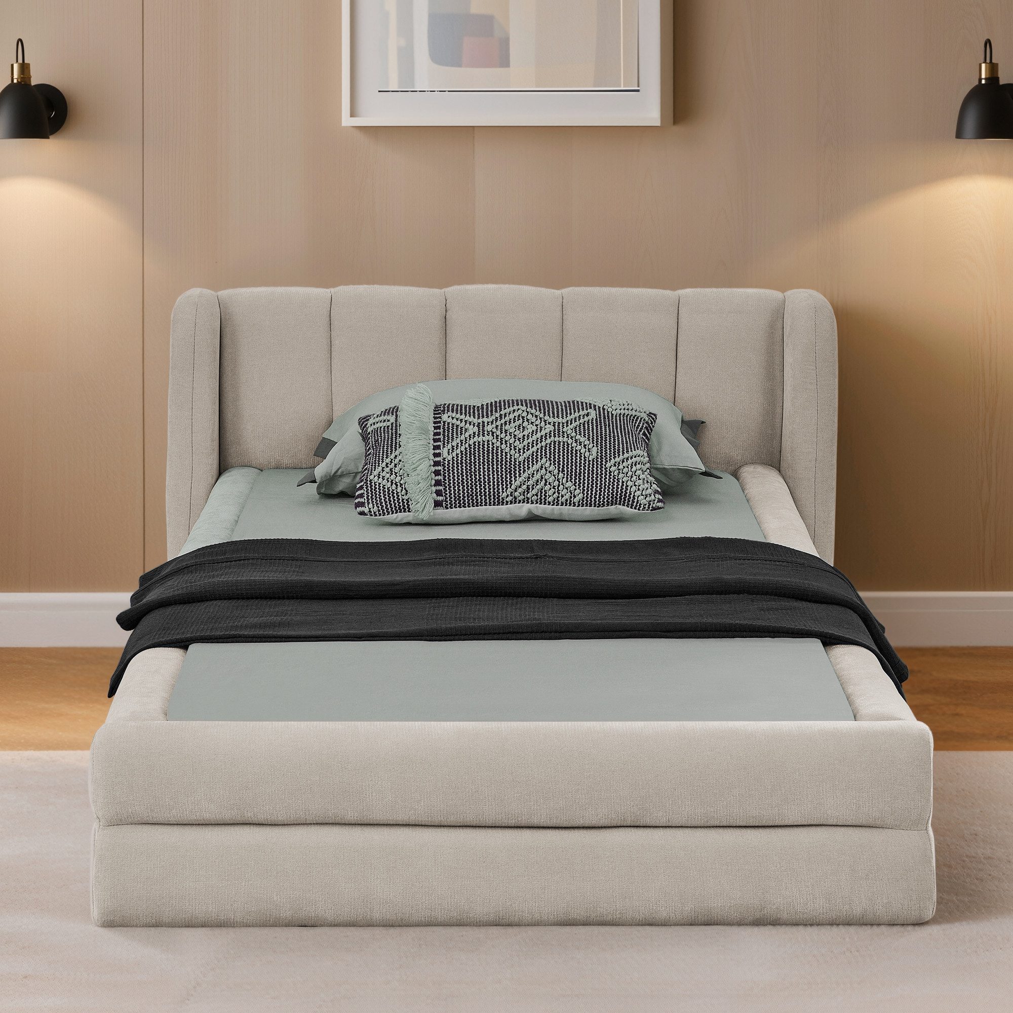 HAUSS SPOLE Polsterbett 90×200 Jugendbett Kinderbett ohne Matratze Chenillestoff