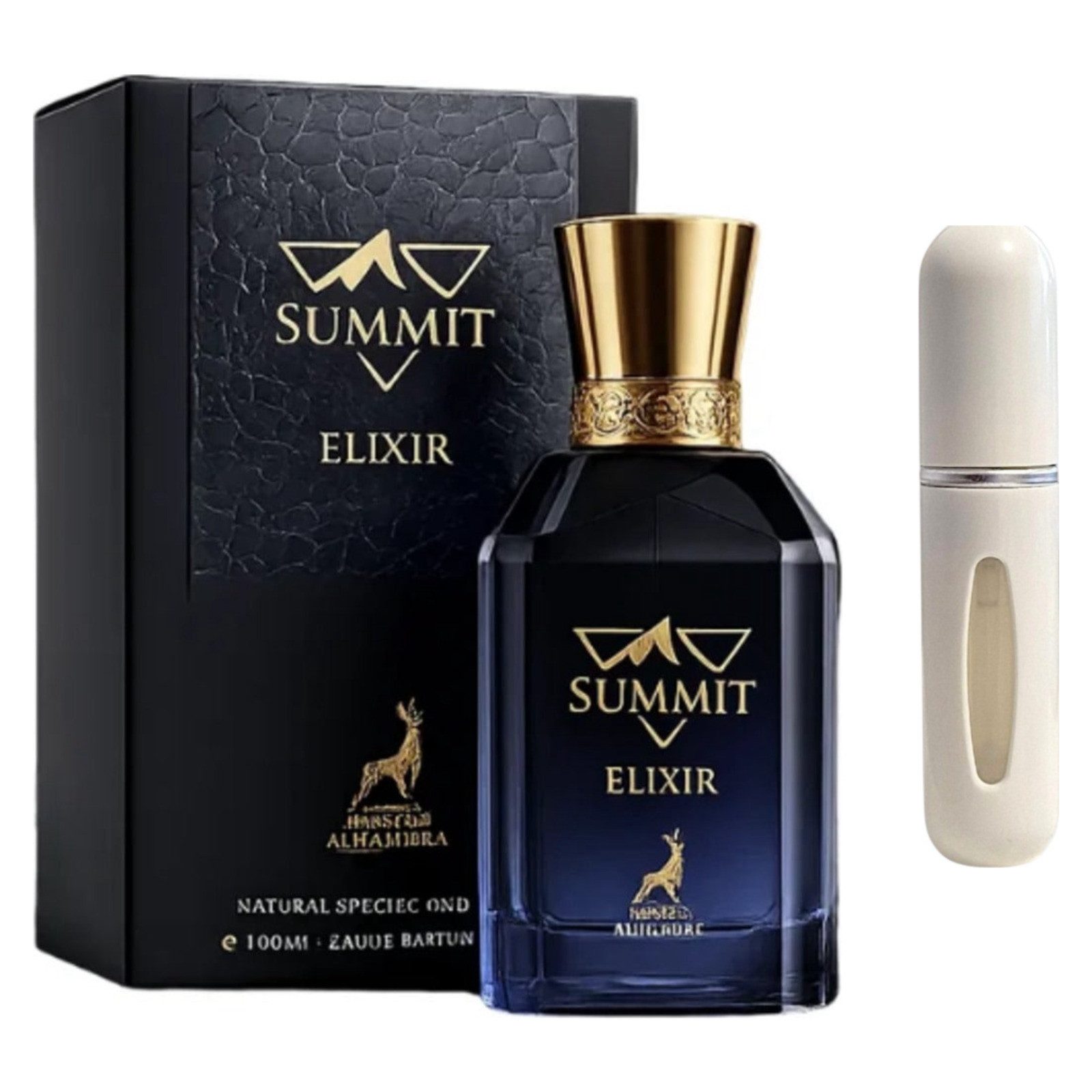 Maison Alhambra Duft-Set Summit Elixir EDP – Aromatisch Würzig Holzig + Parfümzerstäuber (leer)