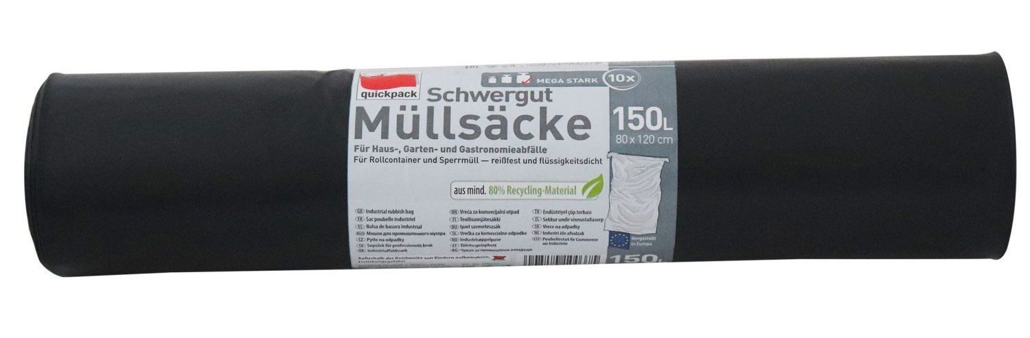 QuickPack Müllsack Müllsäcke 10x 150L schwarz Abfallsäcke Gartenabfallsäcke Müllbeutel, 150