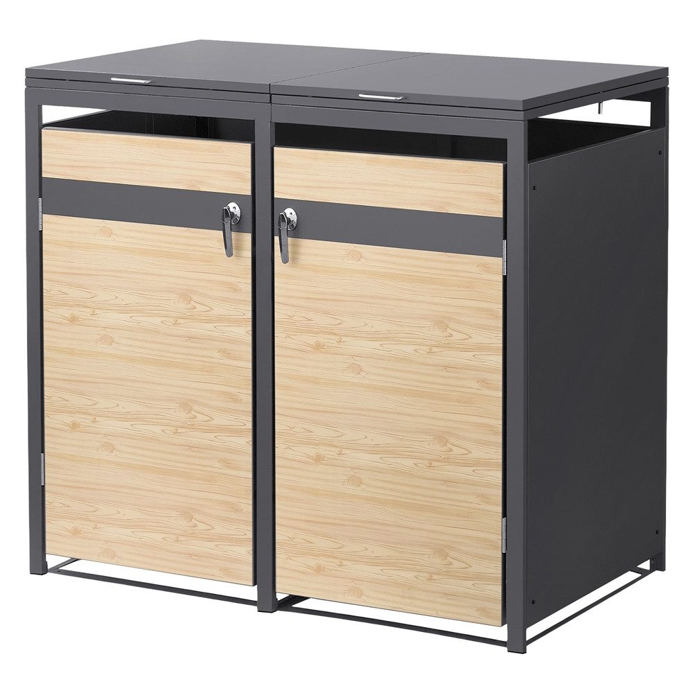 ML-DESIGN Mülltonnenbox Müllbox aus Stahl wetterfeste Mülltonnen Verkleidung Mülltonnengarage, Mülltonnencontainer mit Klappdeckel/Tür für 2 Tonne 120 oder 240 Liter