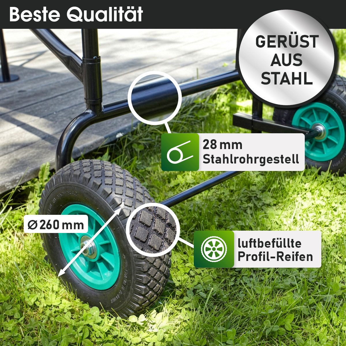 BRAST Arbeitsgerüst Mobil Rollgerüst Arbeitsbühne auf Rädern, 150kg Tragkraft, 2 Plattformen, 56/81cm Höhe, 4 Stabilisierungsfüße, Luftreifen – Bild 4 von 5