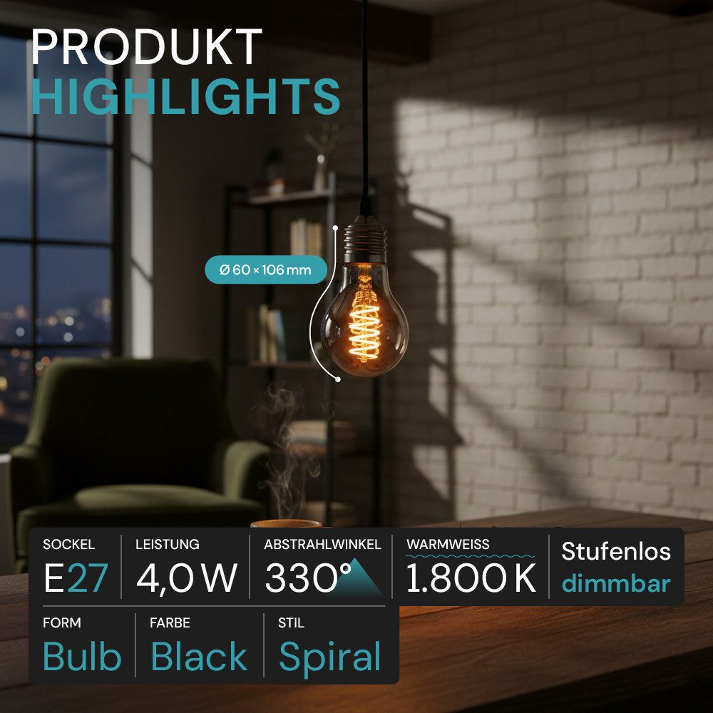 LUXULA LED-Leuchtmittel LUXULA E27 Leuchtmittel 4W 1800K Warmweiß LED Lampe Dimmbar, E27, Warmweiß, LED Filament für klassisches Retro Design, dimmbar