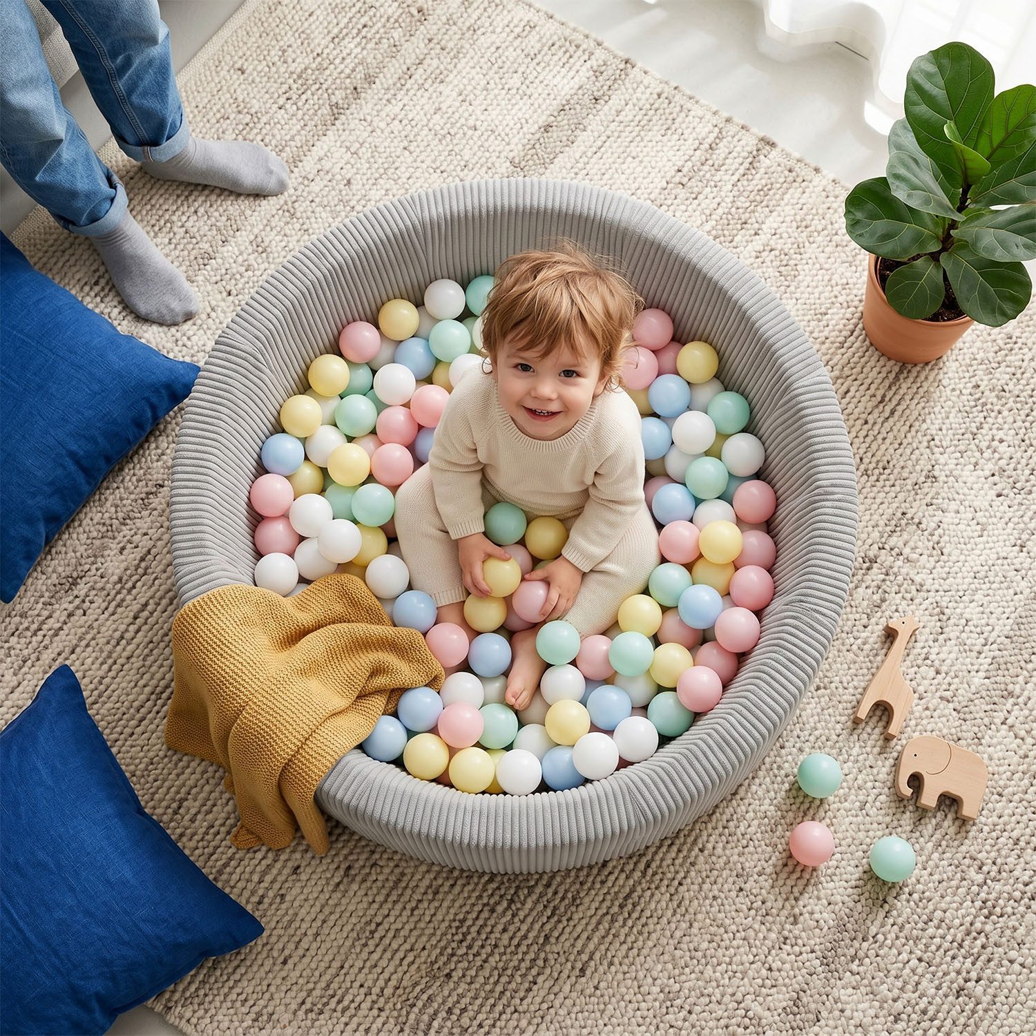 KiddyMoon Bällebad OK30AN, (Bällepool mit bunten Bällen, 200-tlg., Bällepool mit bunten Bällen, 200-tlg., Strukturierter Rippbezug), Made in Europe