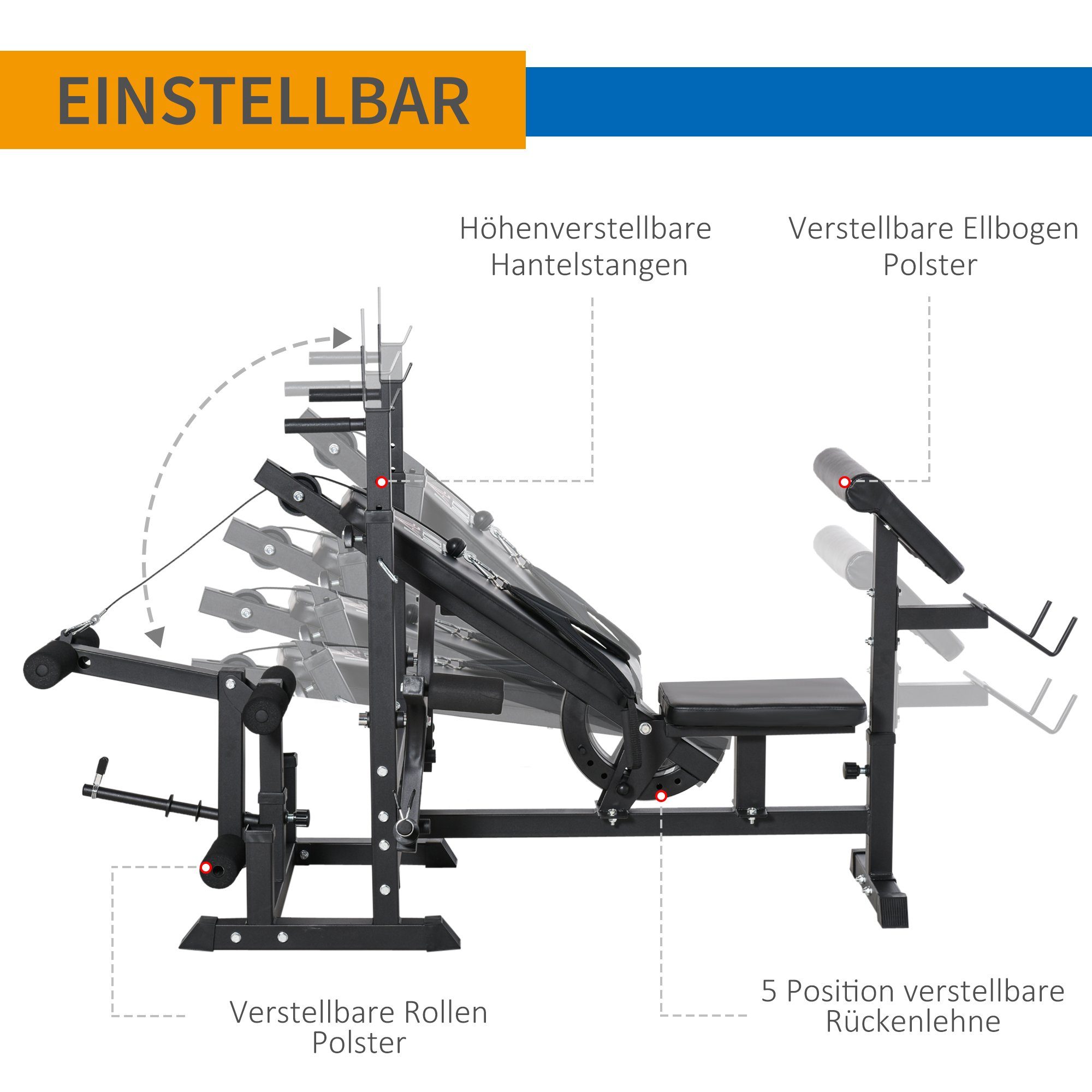 HOMCOM Kraftstation Langhantel Multifunktions Ablage mit Trainingsbank