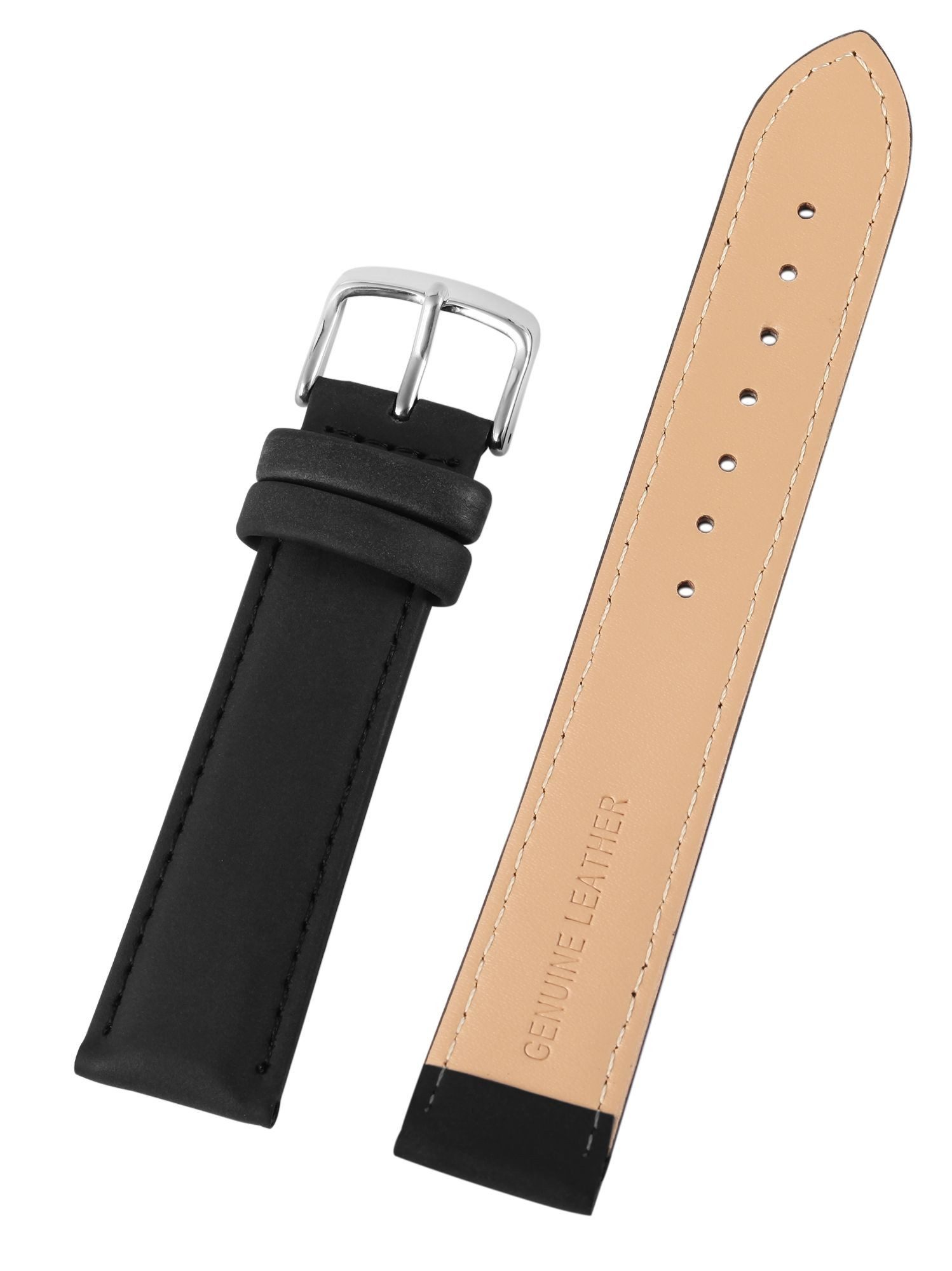 STEINMEISTER Uhrenarmband Ersatzarmband aus Echtleder - Schwarz - genäht - 18- 24 mm