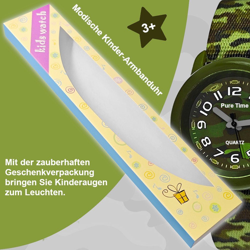 Pure Time Quarzuhr Kinderuhr, Moderne Kinder Textil Armbanduhr, ideal als Geschenk mit Verpackung, für Kinder ab 3 Jahren
