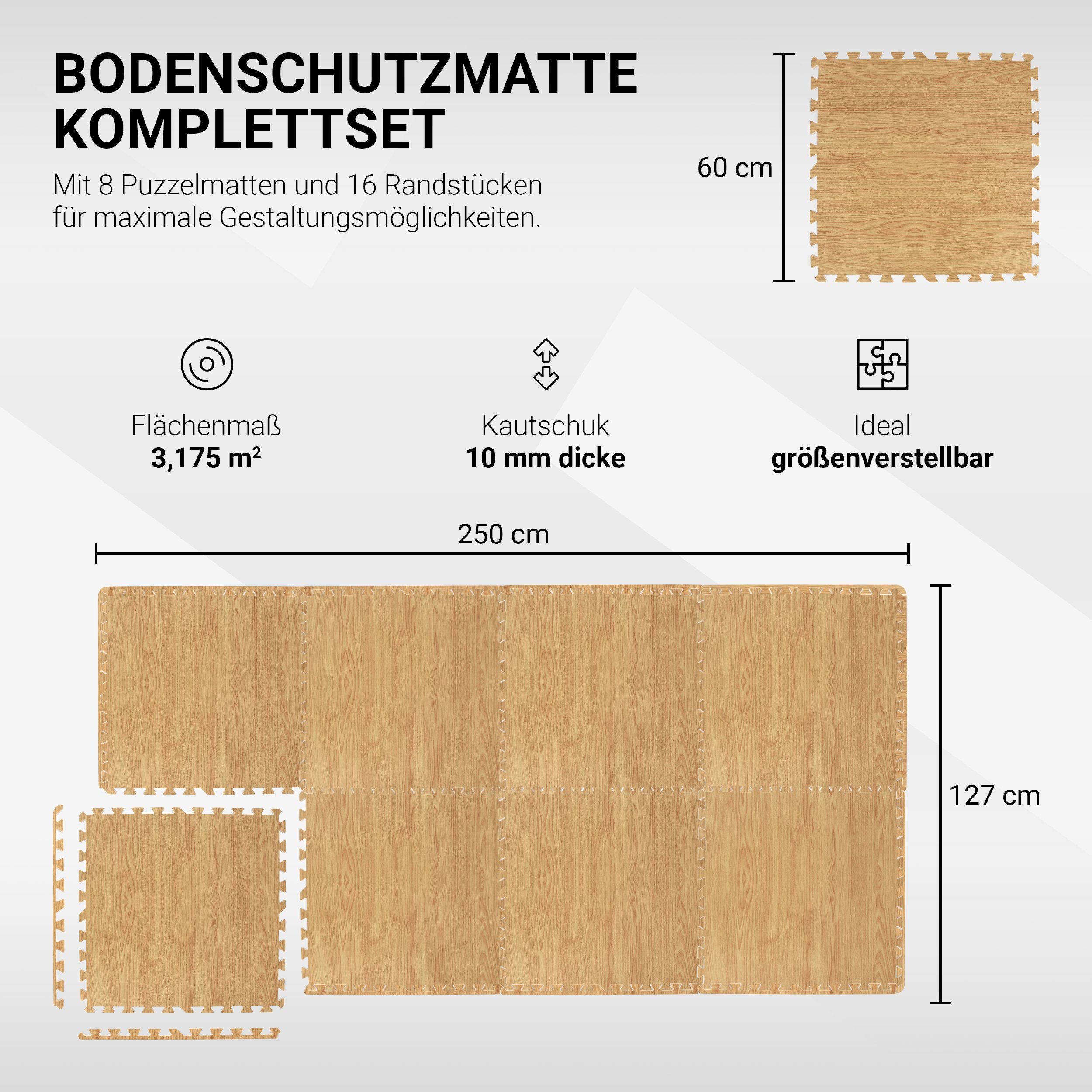 in Holzoptik Set verschiedenen Bodenmatte Farben Schutzmatten) Schutzmatten 8 - Bodenschutzmatten (8 MSports®