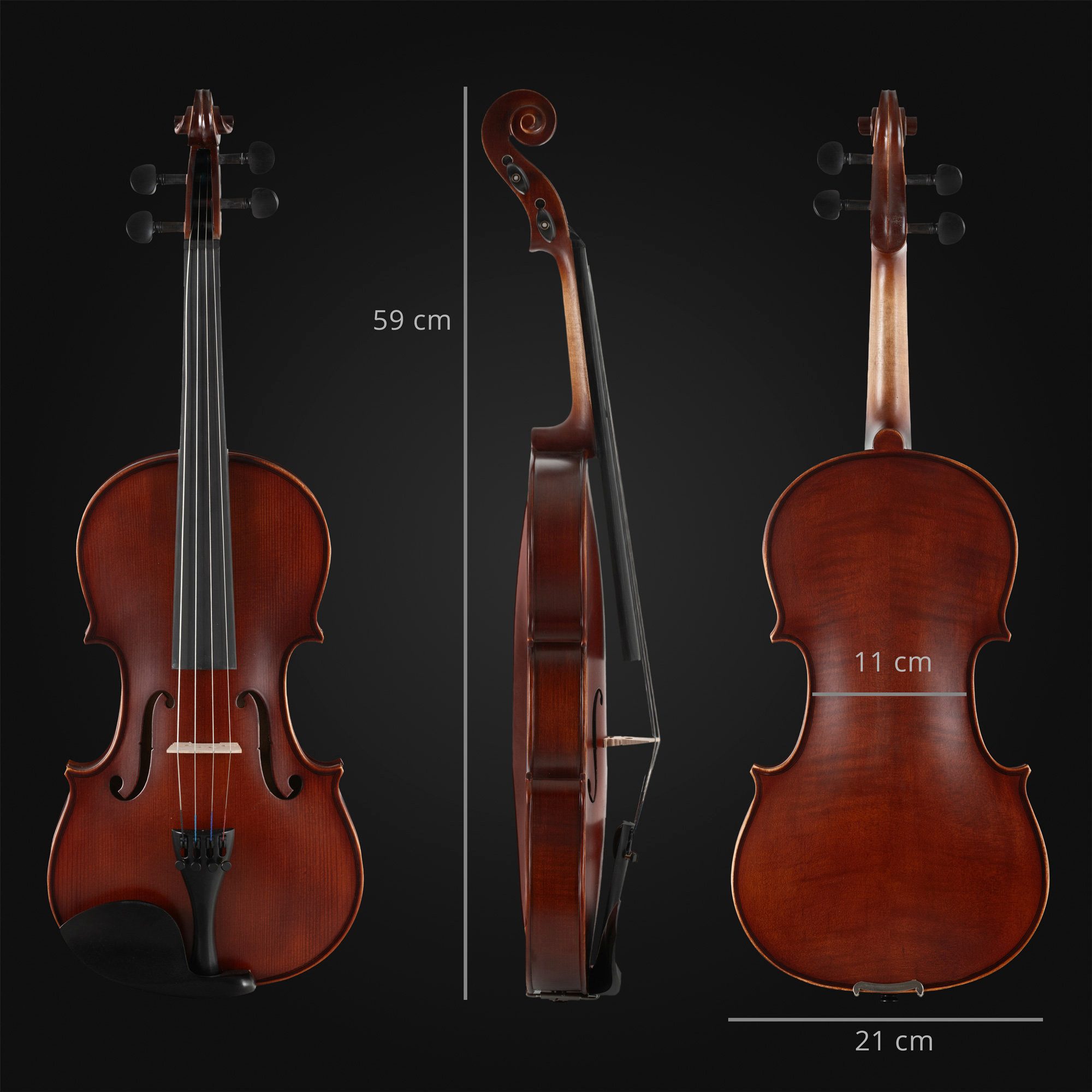 Classic Cantabile Violine Brioso Violinenset 4/4, Student-Set, Inkl. Leichtkoffer, Bogen, Schulterstütze und Kolofonium, Aus massivem Fichtenholz geschnitzte Decke
