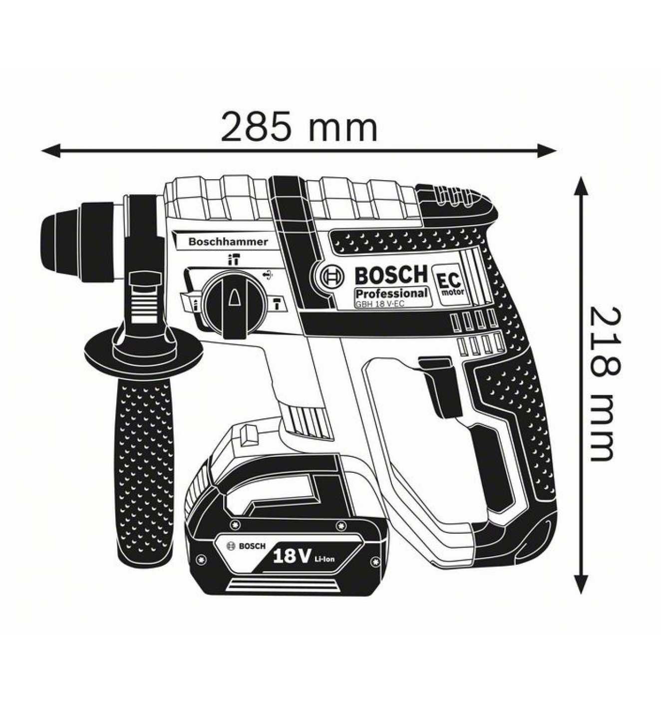 Bosch Professional Akku-Bohrhammer GBH 18 ohne Akku 18 und V, Ladegerät max. U/min, V 1400,00 V-EC