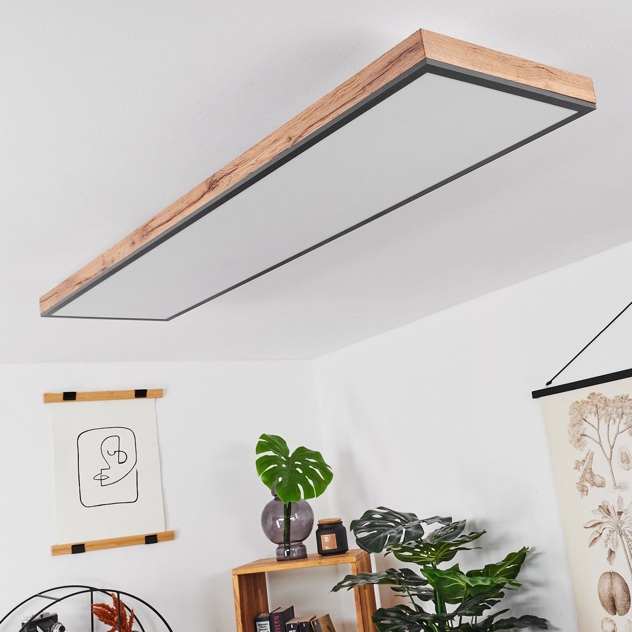 aus Kelvin, Schwarz/Weiß/Holzoptik, 36 hofstein Metall und Lumen 3000 »Vacil« Deckenlampe in Deckenleuchte Watt, MDF 2250