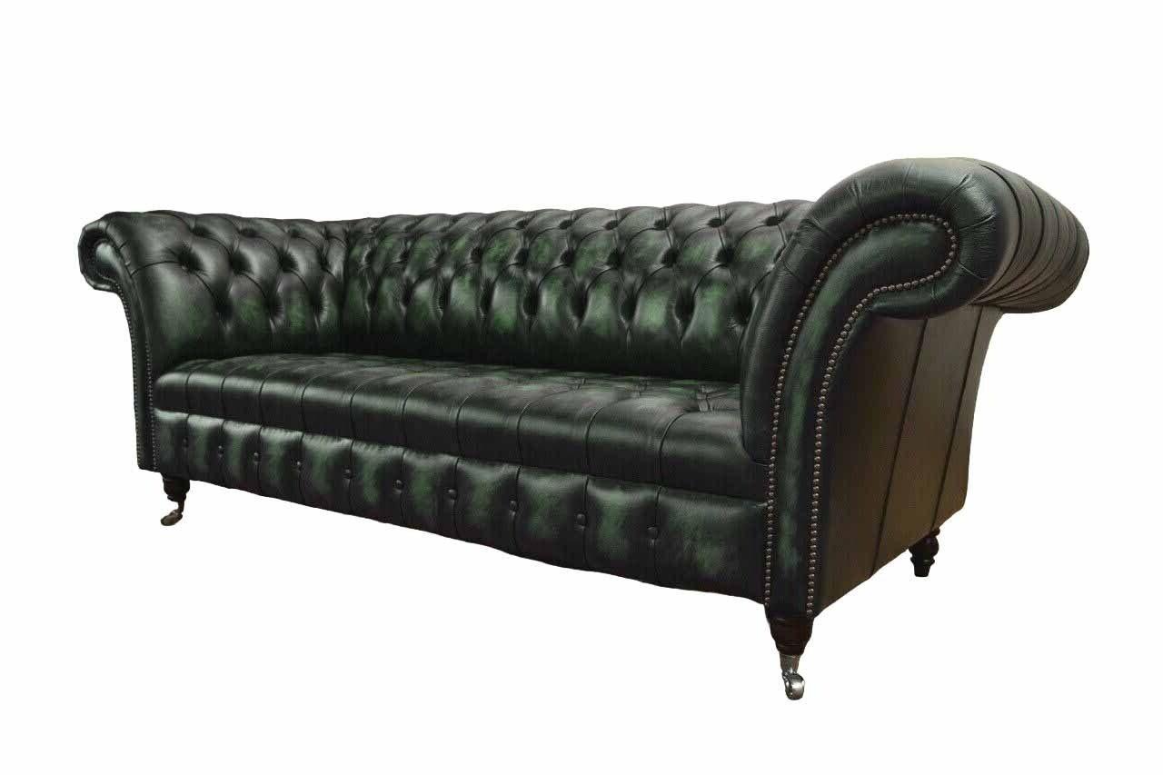 JVmoebel Sofa Grüne Chesterfield Couch Sofa Polster 3 Sitzer Leder Couchen, Made in Europe