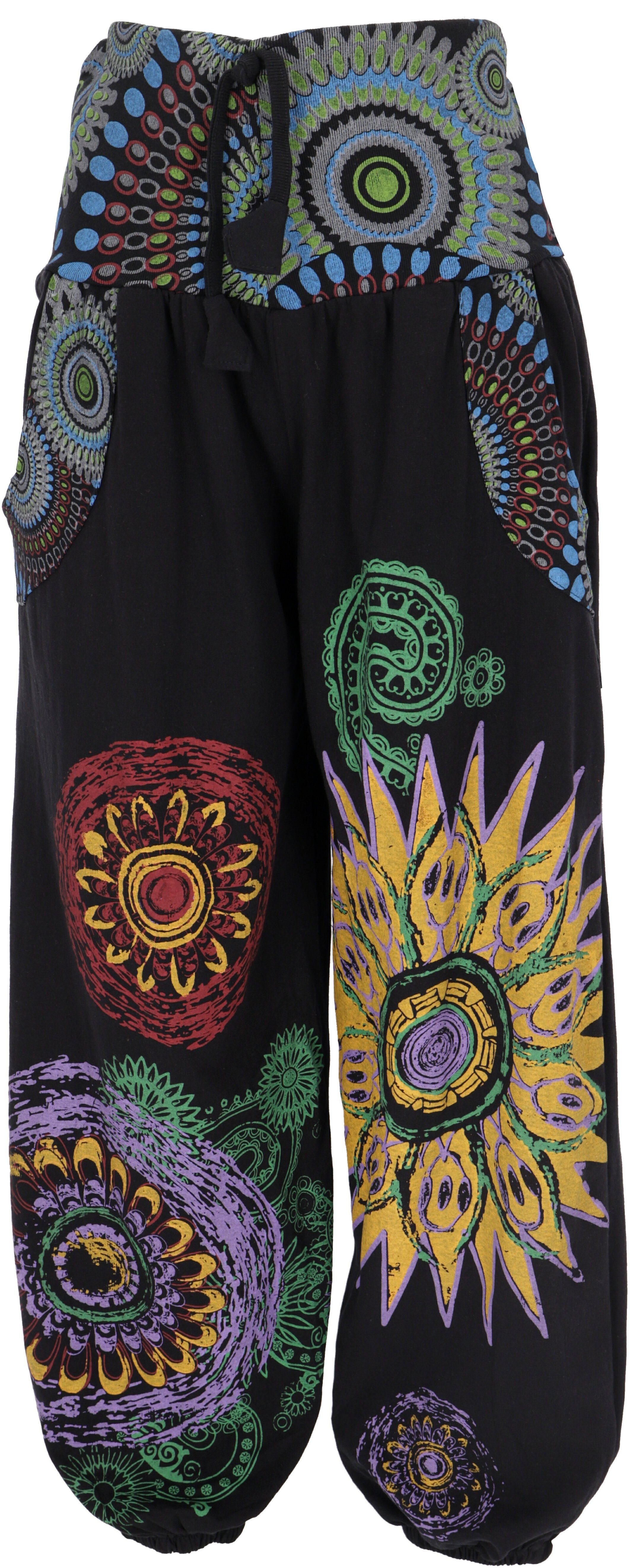 Neu in dieser Saison! Guru-Shop Relaxhose Weite schwarz Bund breitem Ethno Boho.. und Pluderhose Bekleidung Style, mit alternative