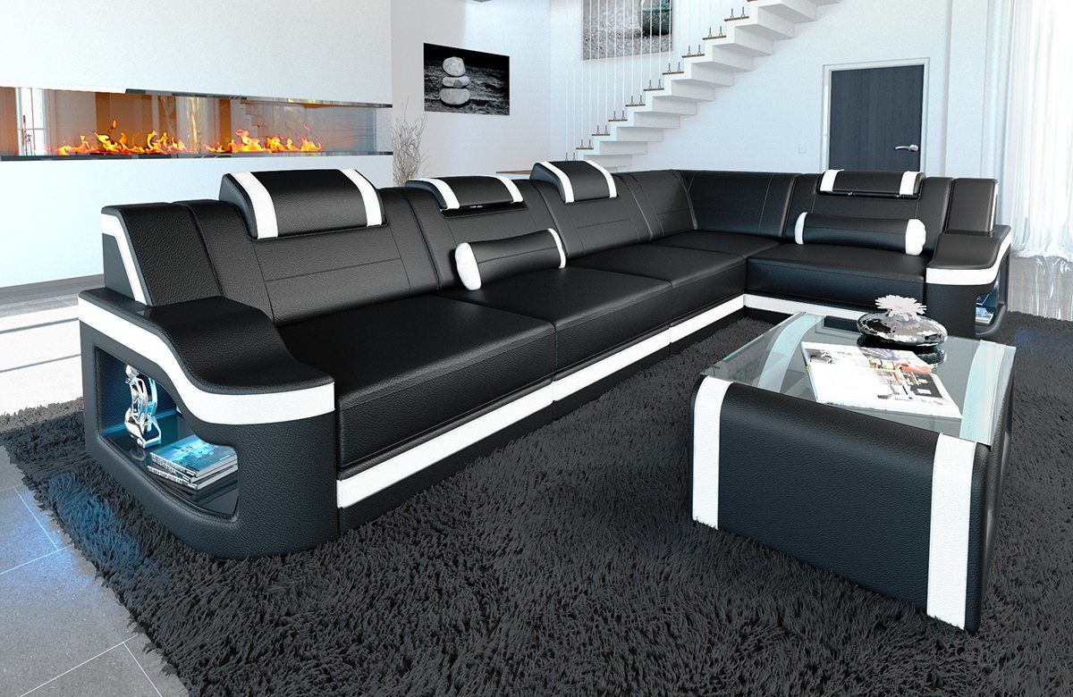 Sofa Bettfunktion LED, Designersofa L mit Couch, Ledersofa wahlweise Padua Dreams als Form Ledercouch Schlafsofa, mit Sofa, Leder Ecksofa