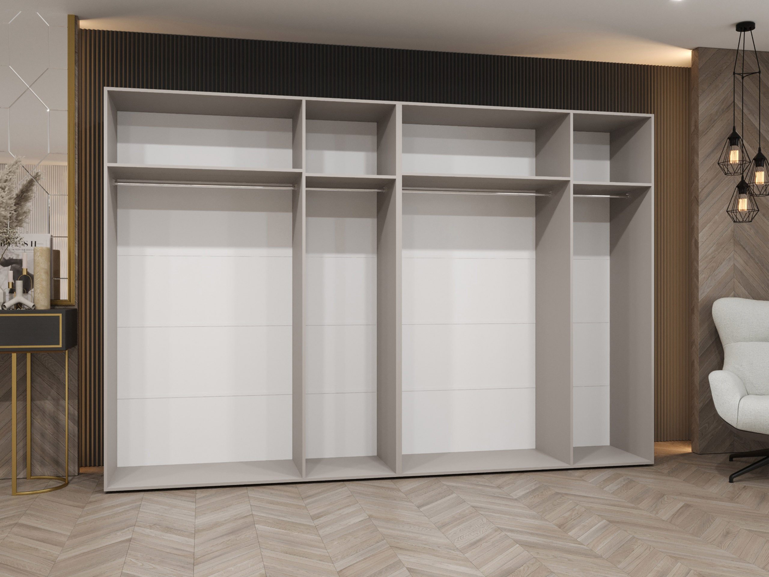 MIRJAN24 Kleiderschrank Mila I 300 (mit sechs Drehtüren) 300x52x202 cm, vier Kleiderstangen – Bild 3 von 5