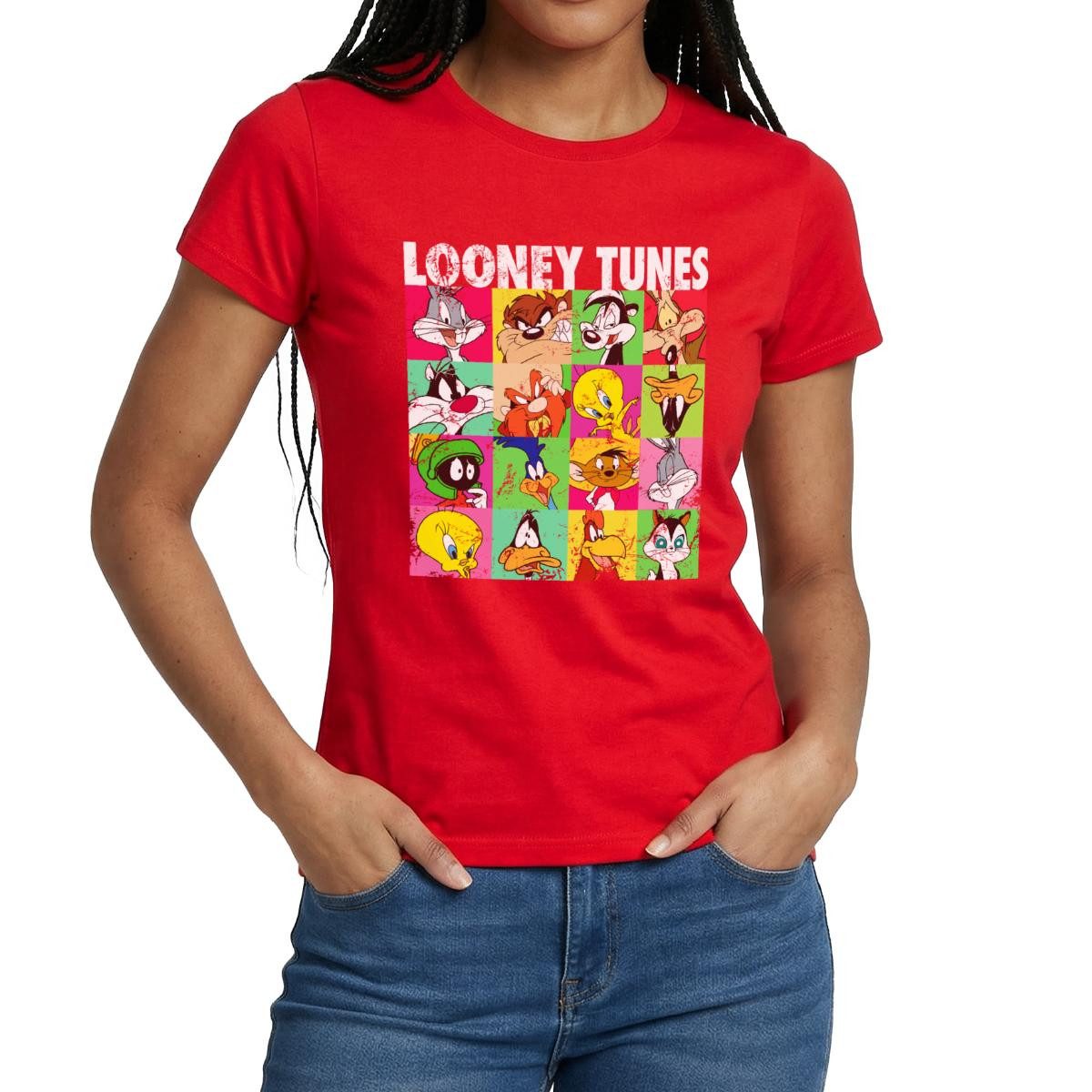 T-Shirt Looney Tunes Charaktere Kachel Frauen T-Shirt
