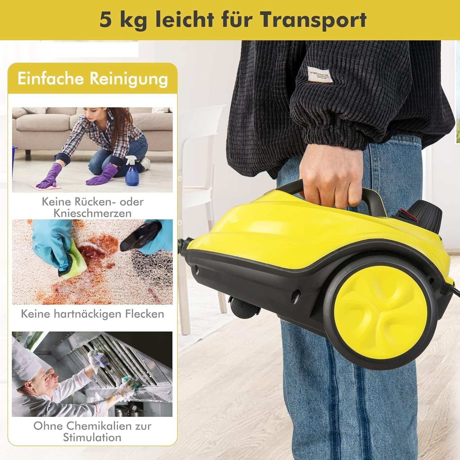 Dampfreiniger 5 Bar 2000W - 1,8L Tank Mit Bodenreinigungsset & Zubehör