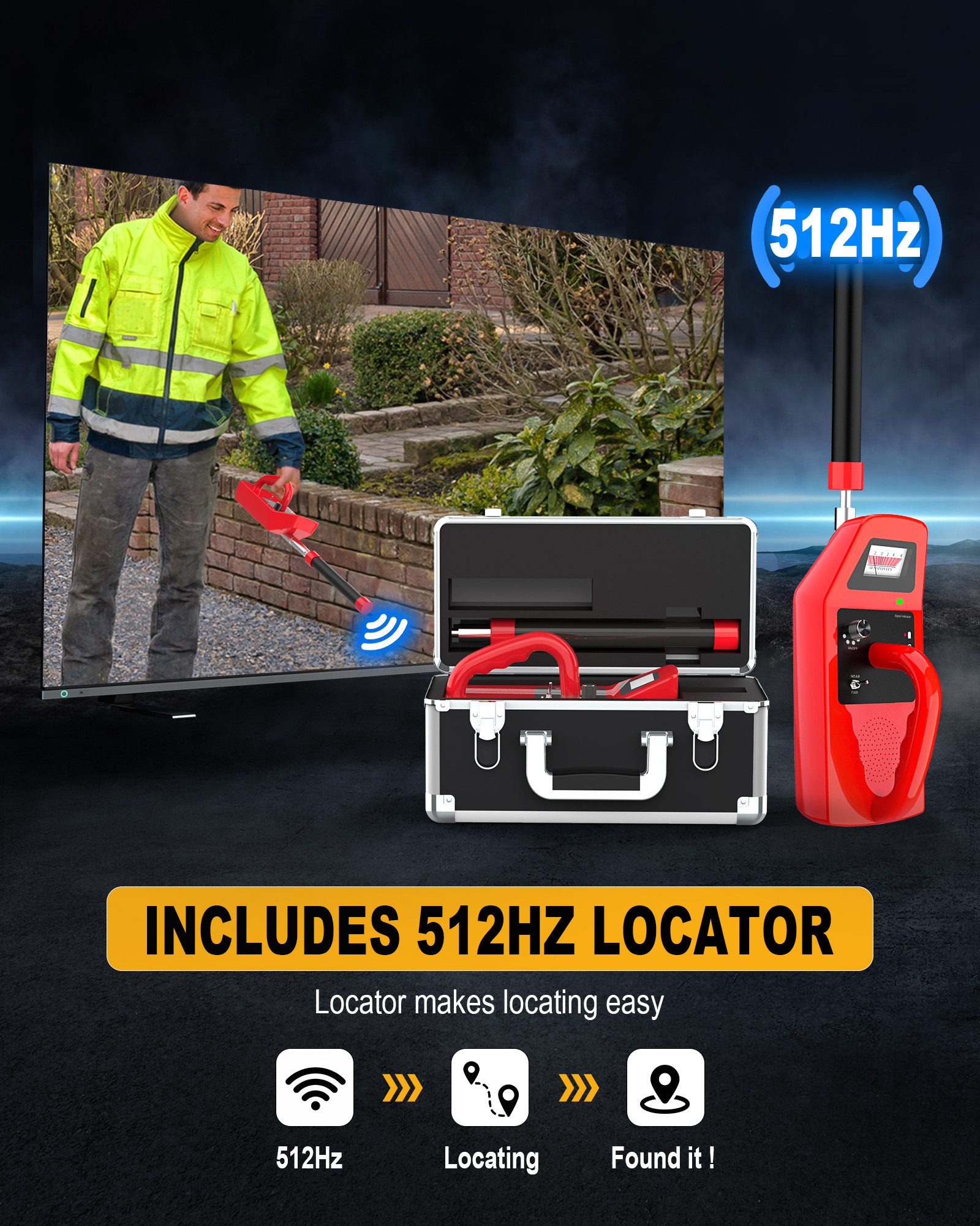 ANYSUN 9DX7 Rohrkamera 50M mit Licht 512 Hz Ortung Meterzähler 9" HD‑Display Inspektionskamera (Kanalinspektionskamera mit Selbstnivellierend, DVR, Audioaufnahme, 12 Licht Wasserdicht, 5100 mAh Akku, 32GB)