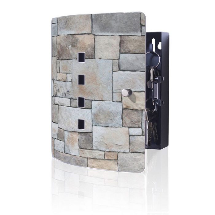 banjado Schlüsselkasten Edelstahl Natursteinmauer (verstellbarer Magnetverschluss mit 10 Haken) 24 x 21 5 x 7 cm