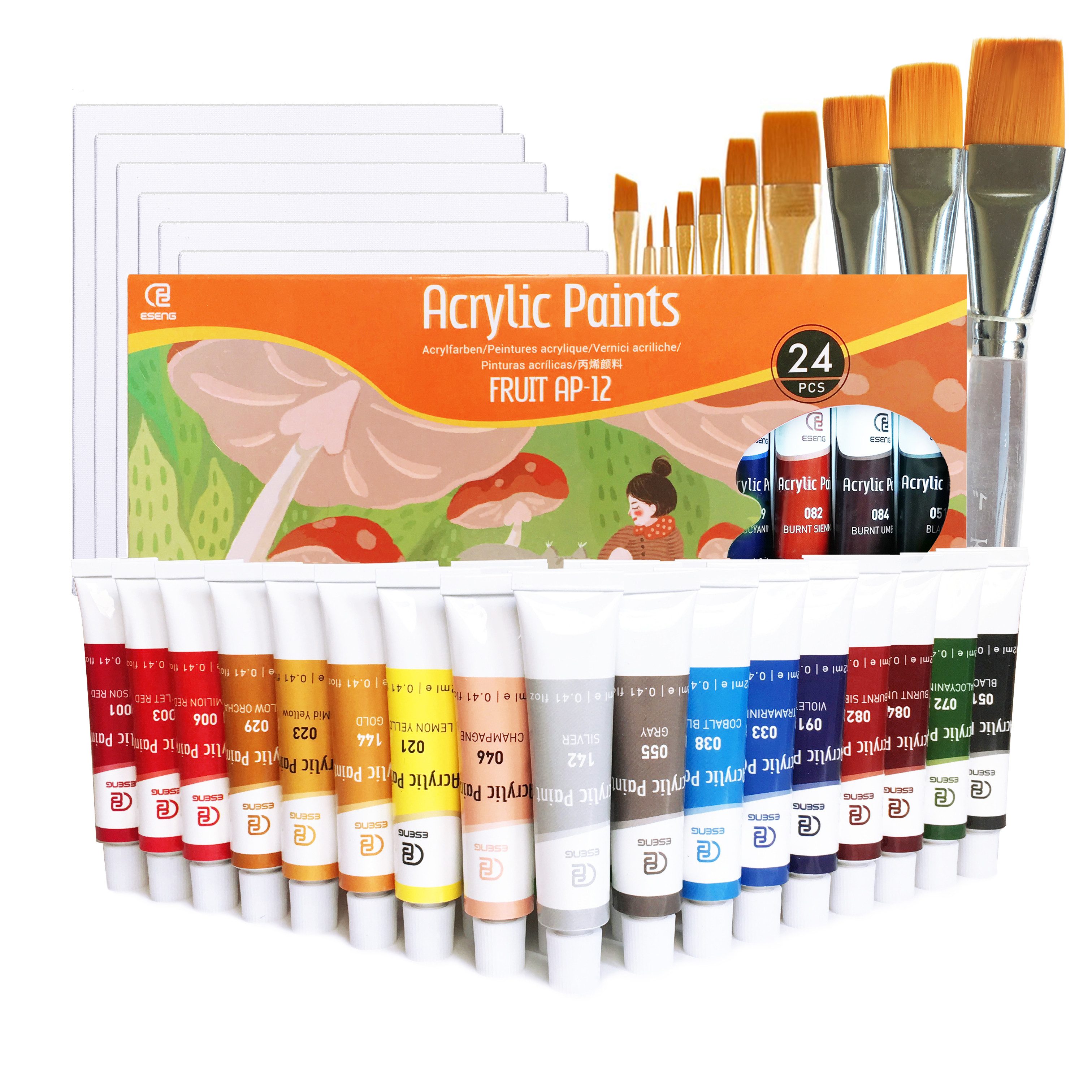 ESENG Acrylfarbe Premium FRUIT AP-12, 12-ml-Tuben, 12 & 24 Farben, für Leinwände, Holz
