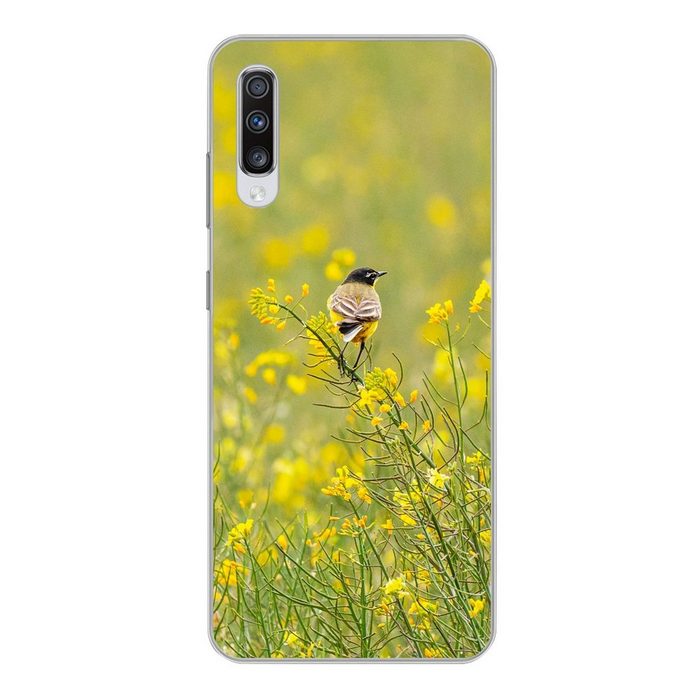 MuchoWow Handyhülle Vogel - Blumen - Gelb Phone Case Handyhülle Samsung Galaxy A70 Silikon Schutzhülle