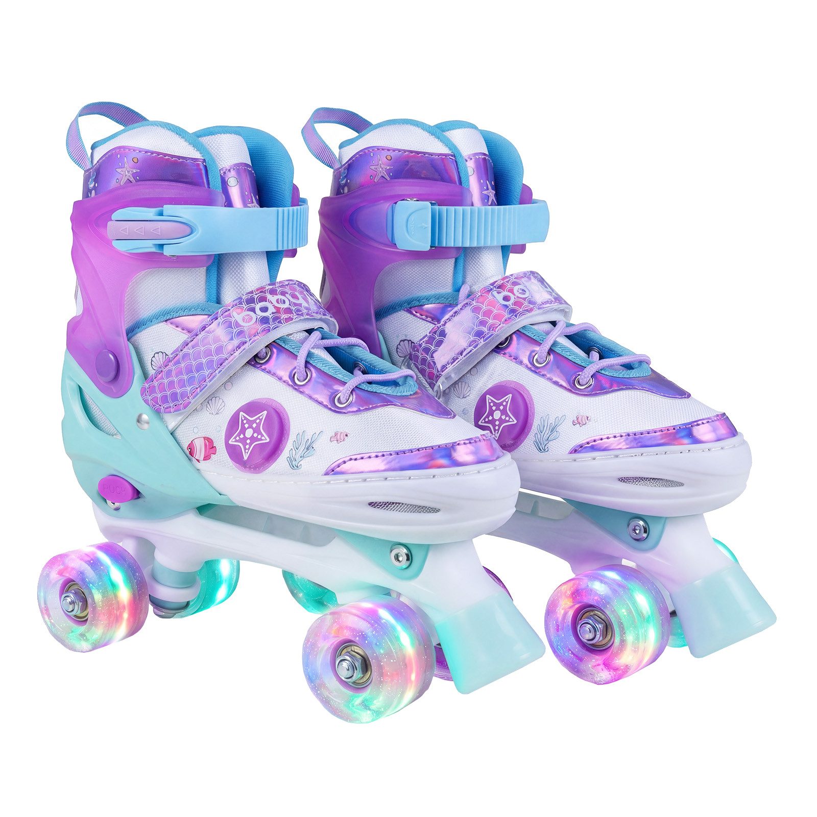 COSTWAY Rollschuhe, 4 Größenverstellbar Quad Skates mit leuchtenden LED Rädern