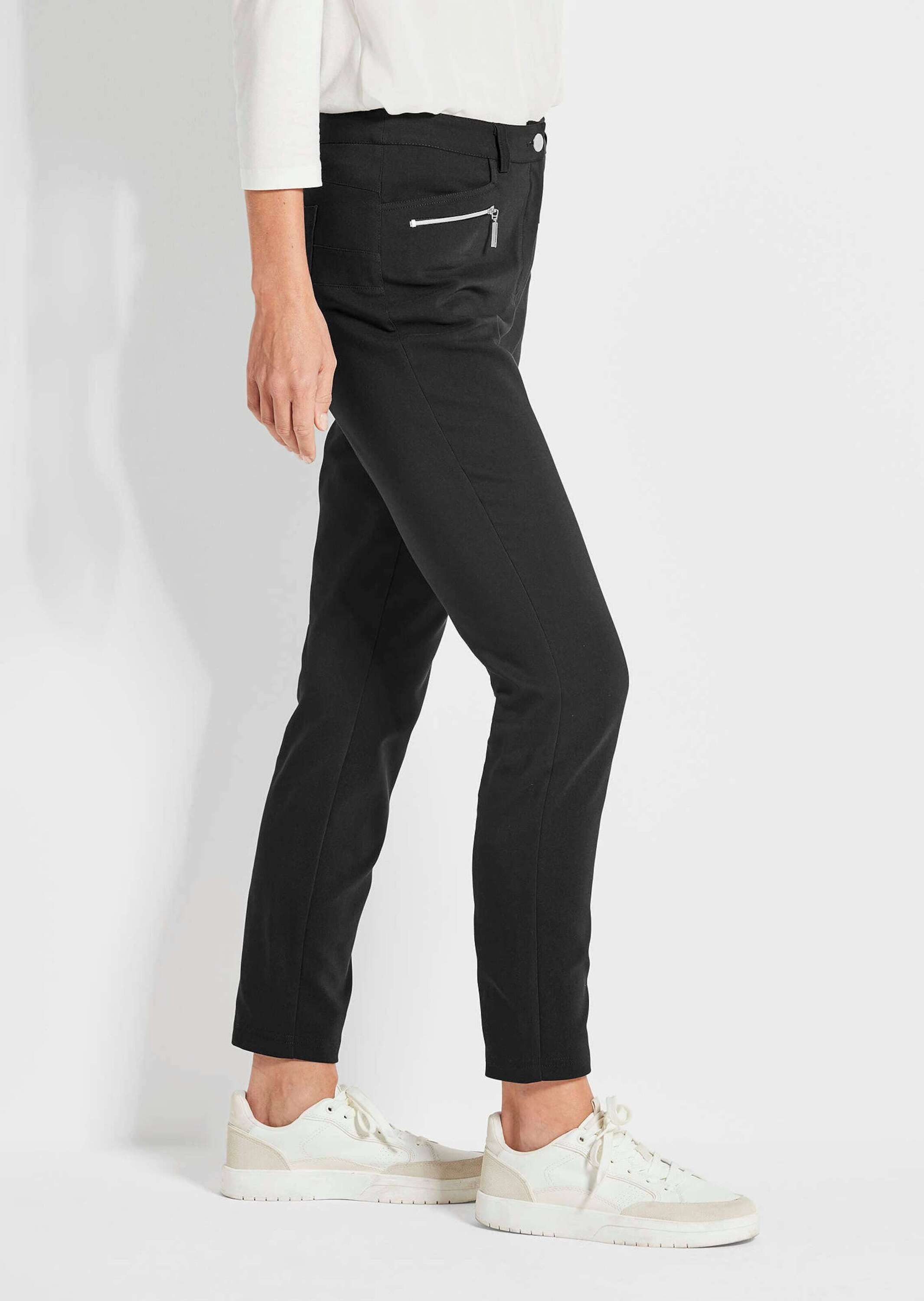 GOLDNER Stretch-Hose Kurzgröße: Lange Schlupfhose BELLA Businesshose mit Formbund und Zierdetails, Bauchweg, Baumwolle