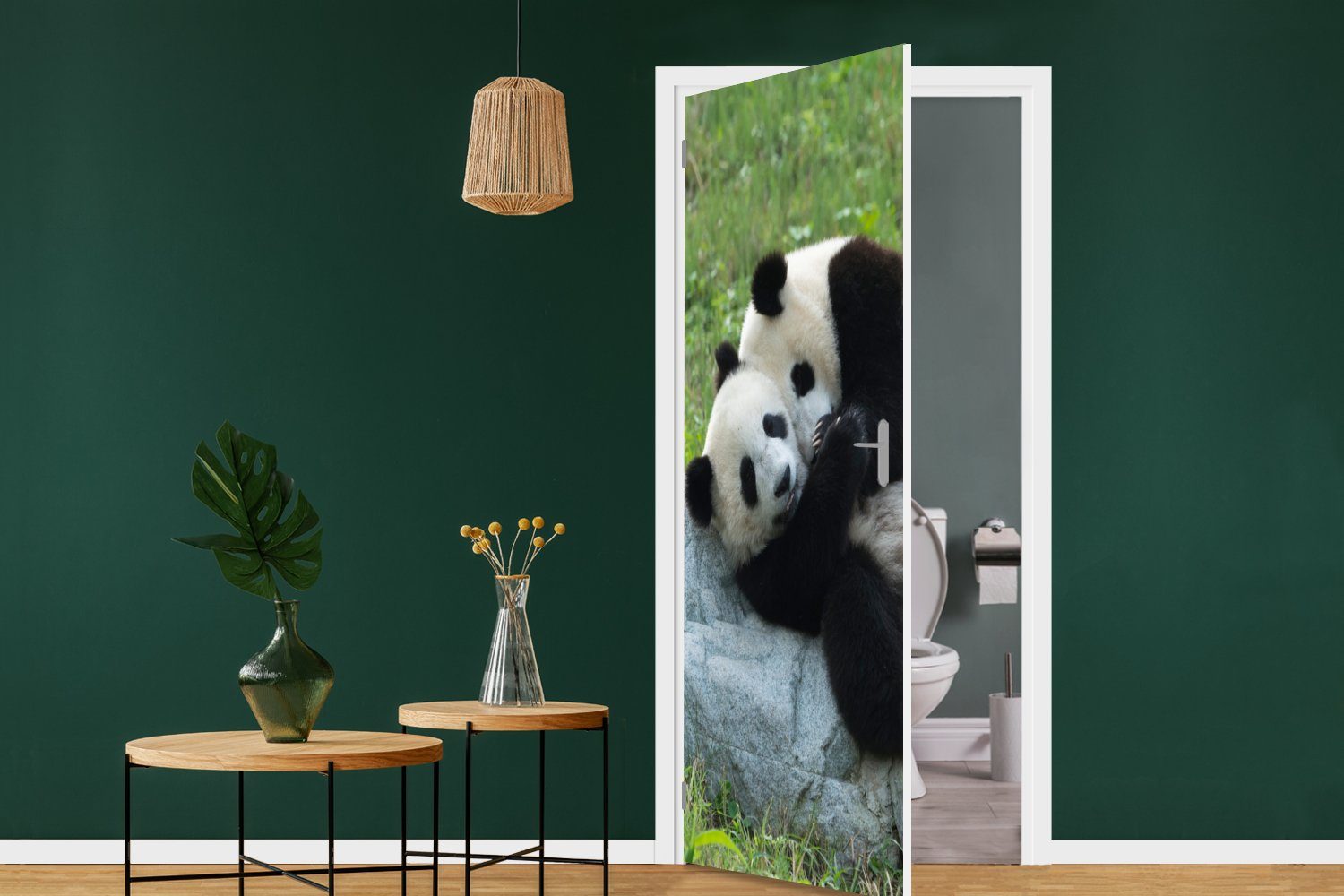 Gras - Tür, Türaufkleber, Matt, (1 St), cm 75x205 Fototapete Stein, Türtapete für Pandas - bedruckt, MuchoWow