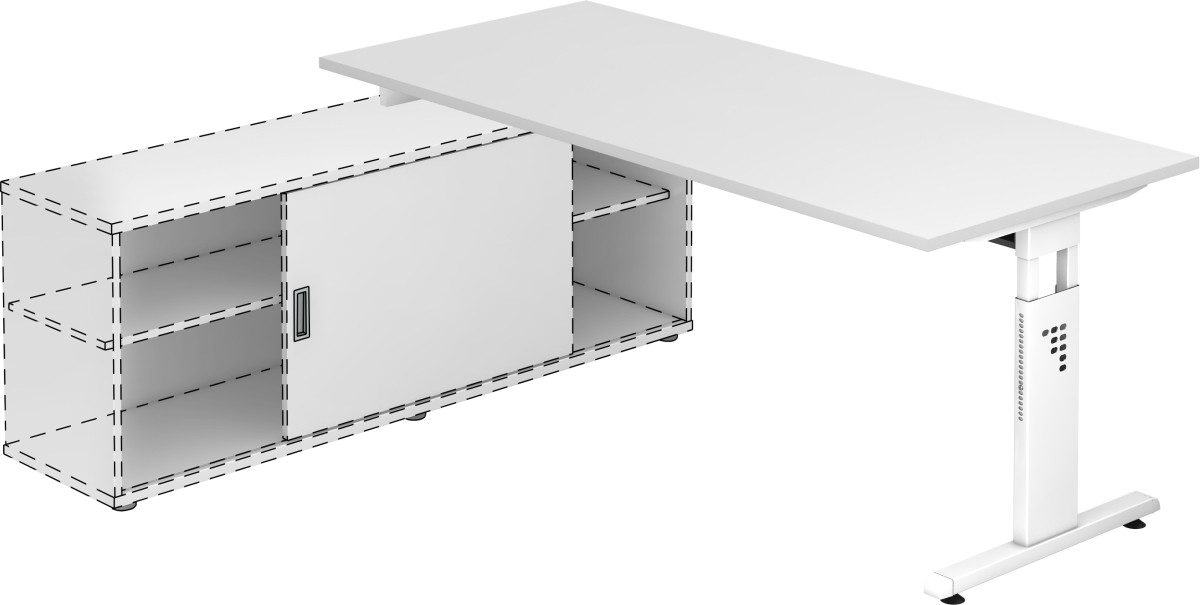 HAMMERBACHER Schreibtisch Anbauschreibtisch T-Fuß 180x80cm weiß/weiß