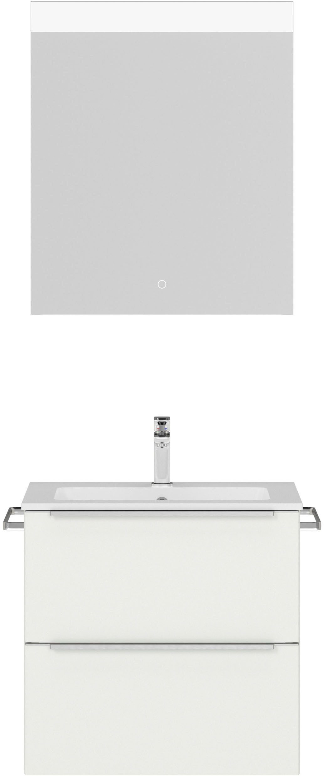 nobilia® Badmöbel-Set Levere, (2-St., vormontiert, mit Soft-Close), inkl. Spiegel mit Touch-Sensor, in vier Breiten