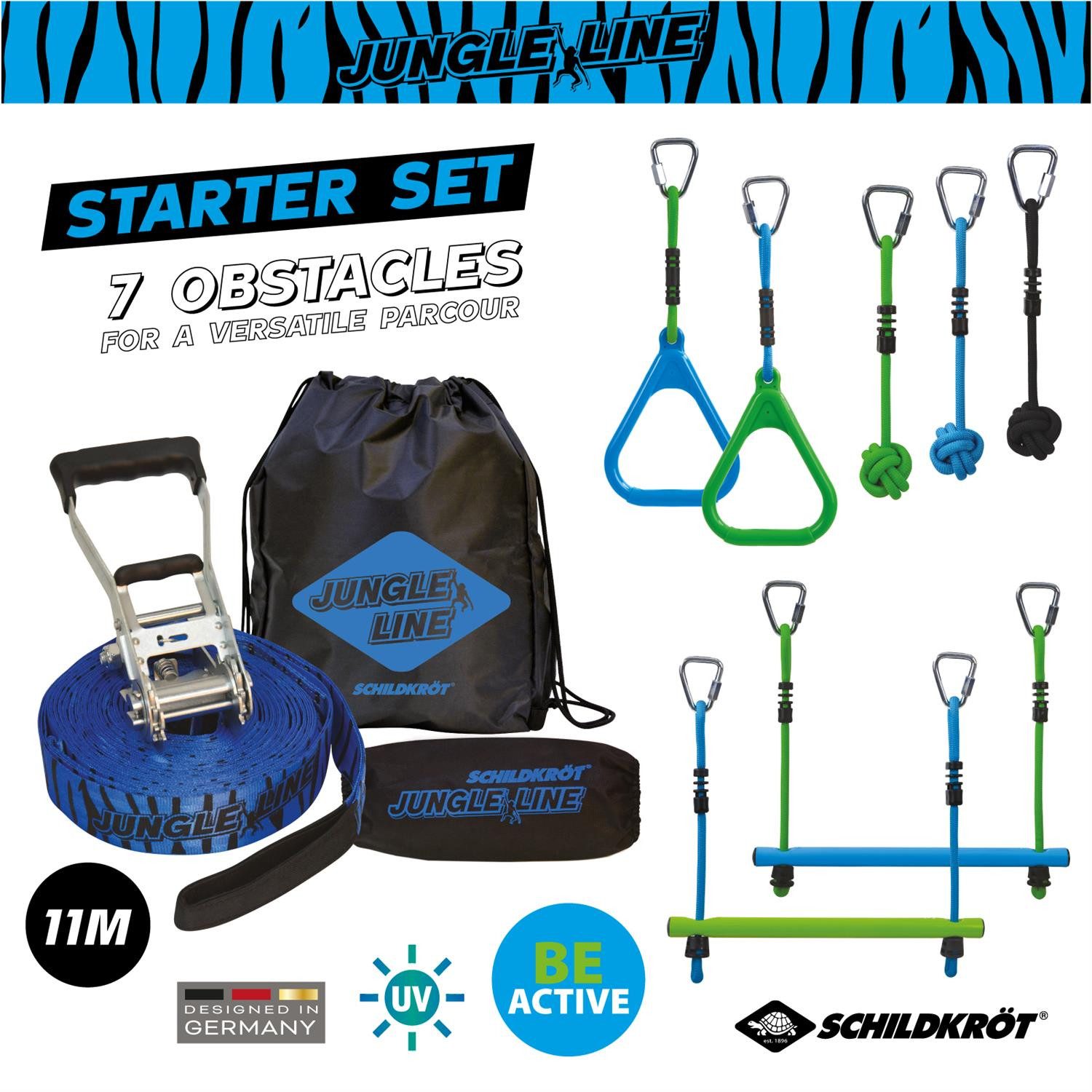 Schildkröt Slackline Jungle Line Starter Set, Hangelparcours Set für Kinder und Erwachsene