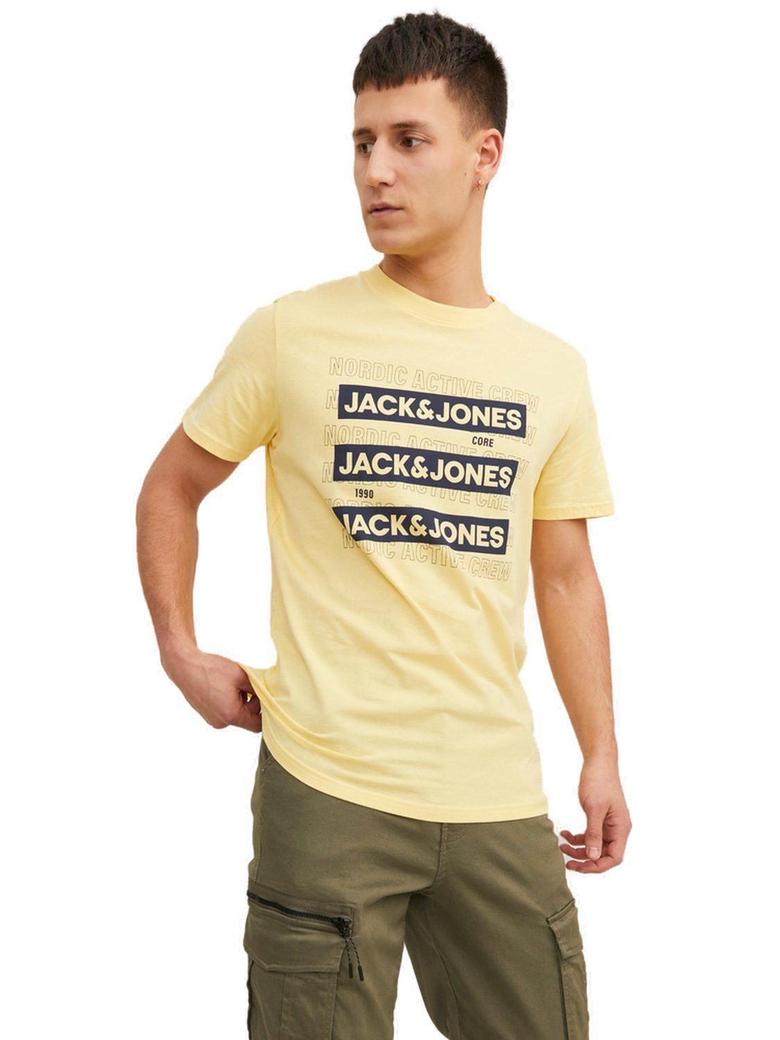 Jack & Jones T-Shirt JCOSPIRIT LOGO (1-tlg) aus Baumwolle Pale Banana 12235249