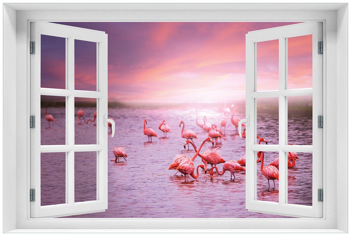 Wallario Wandfolie, Rosa Flamingos bei Sonnenuntergang, in verschiedenen Ausführungen