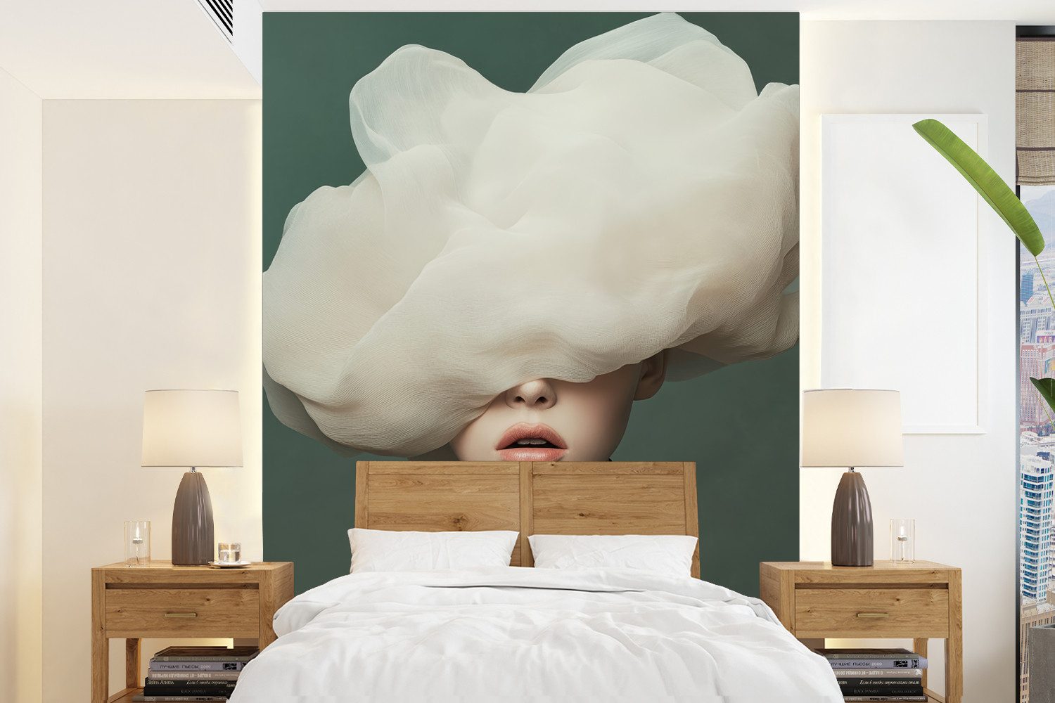 MuchoWow Fototapete Hut - Frau - Beige, Matt, bedruckt, Wallpaper für Wohnzimmer, Schlafzimmer, Vinyl Tapete, 165x220 cm