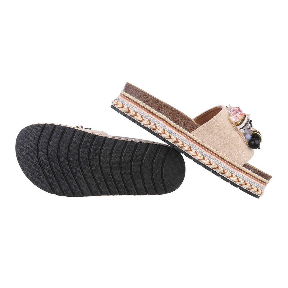 Ital-Design Damen Mules Freizeit Plateausandaletten (86017097) Flach Pantoletten in Beige