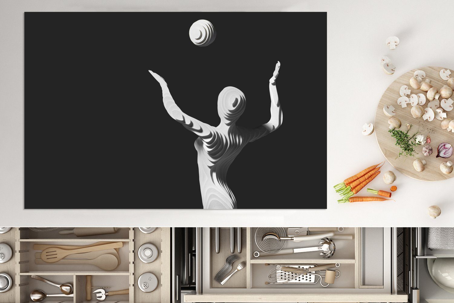 MuchoWow Hintergrund, auf Induktionskochfeld Figur für Herdblende-/Abdeckplatte cm, die Volleyball Schutz schwarzem (1 spielt Vinyl, küche, Ceranfeldabdeckung 81x52 tlg),