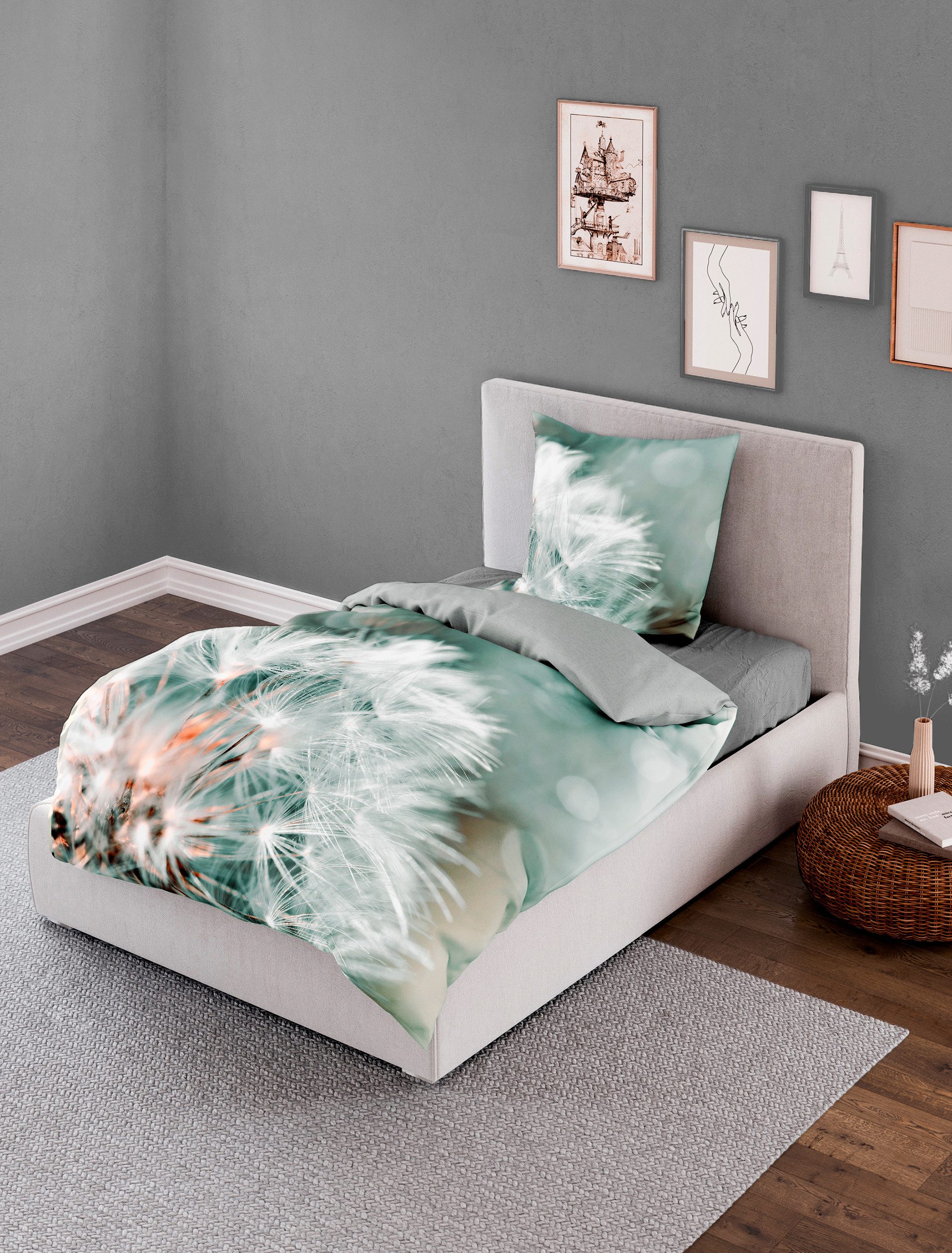 Traumschloss Bettwäsche Mako-Baumwolle, Mako-Satin, 2 teilig, Digitaldruck, reifer Löwenzahn, Pusteblume