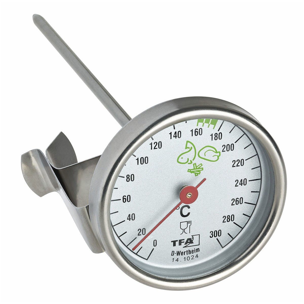 TFA Dostmann Kochthermometer Fett Thermometer mit Klipp Edelstahl silber, Geschütztes TFA Design