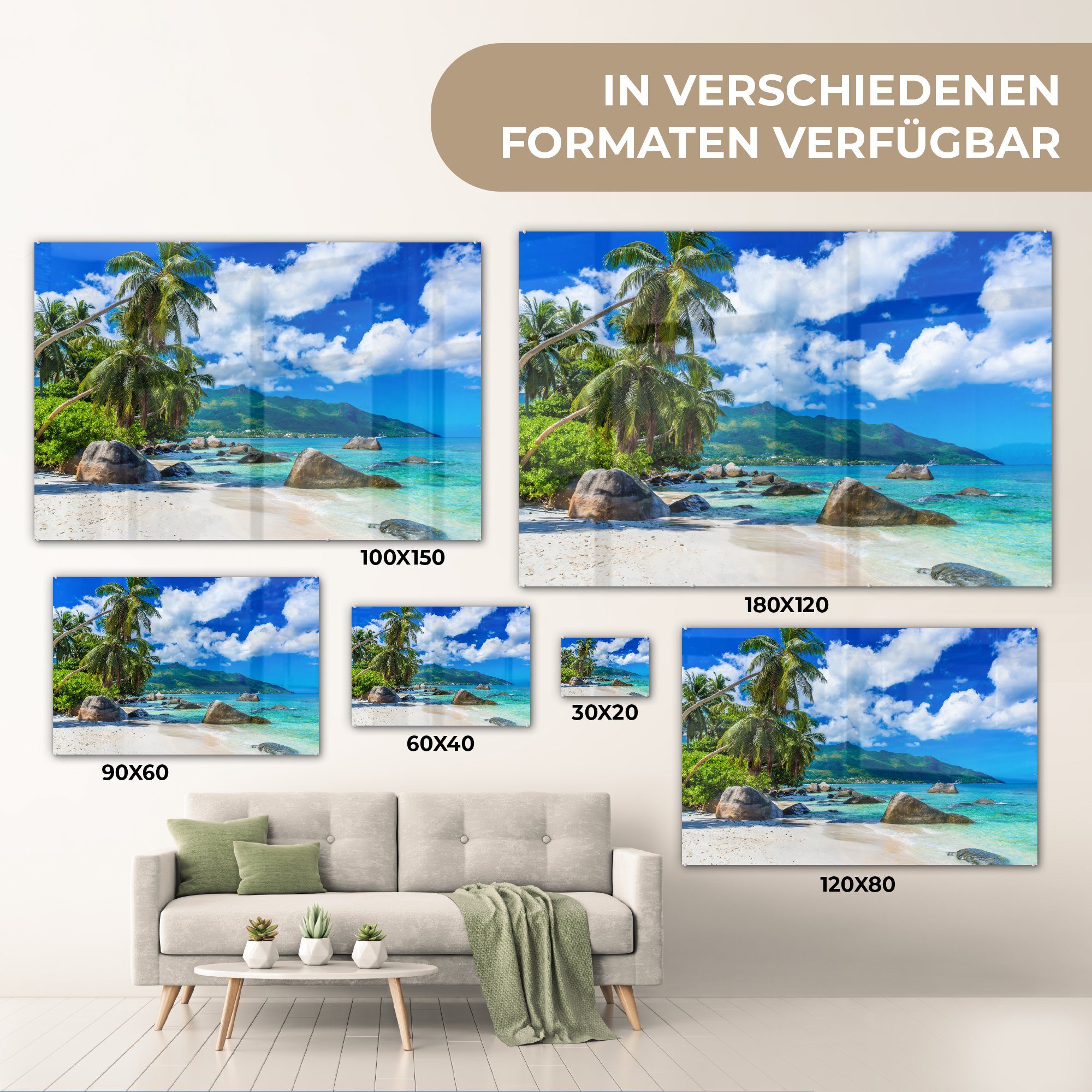 MuchoWow Acrylglasbild Strand - Meer Glas Glasbilder - Tropisch, - Foto Wanddekoration Wandbild Glas auf Bilder (1 auf St), - 