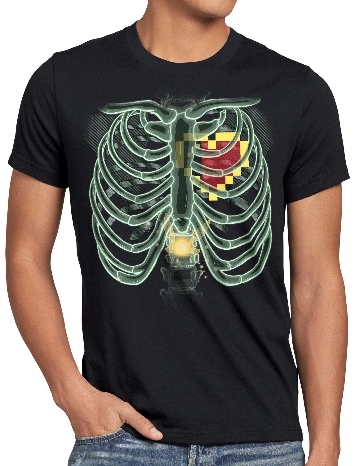 style3 Print-Shirt Herren T-Shirt Link Herzcontainer X-Ray hyrule röntgen