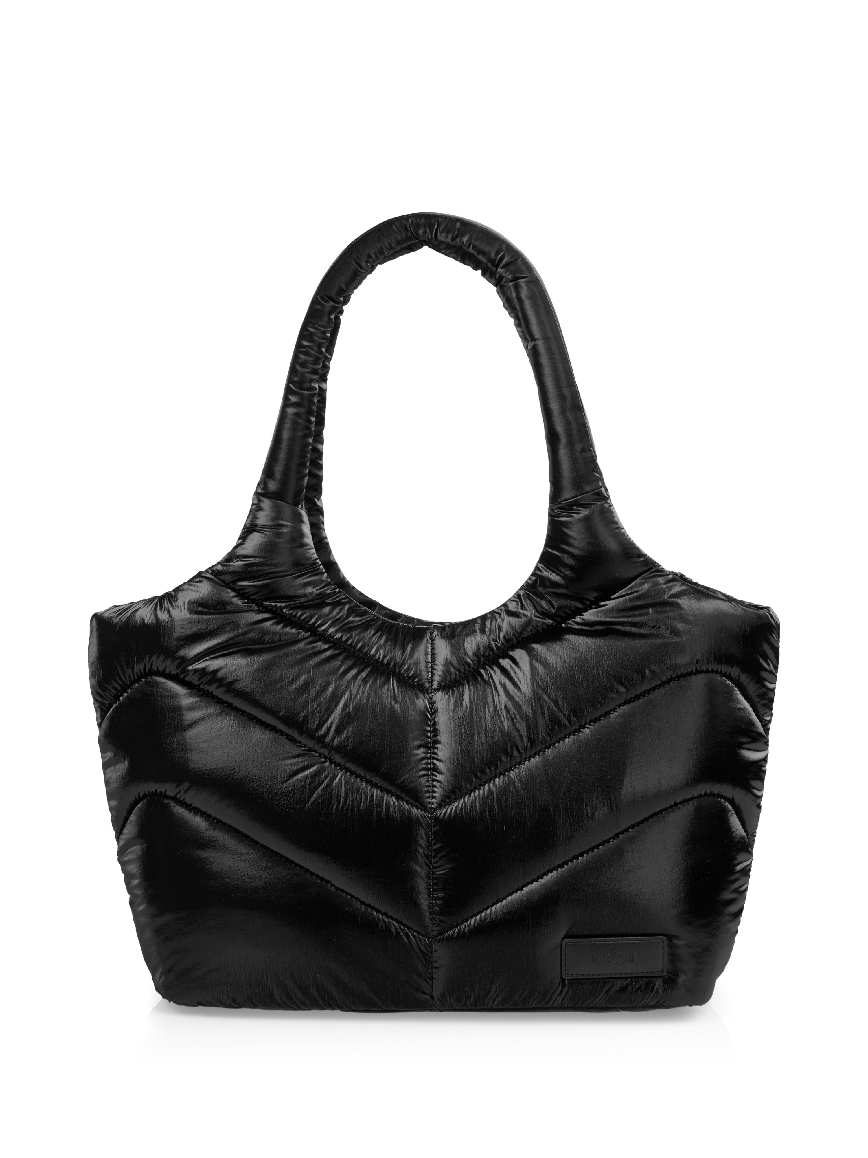 Marc Cain Shopper, Damen Schultertasche mit Logo-Aufnäher und Ziersteppung