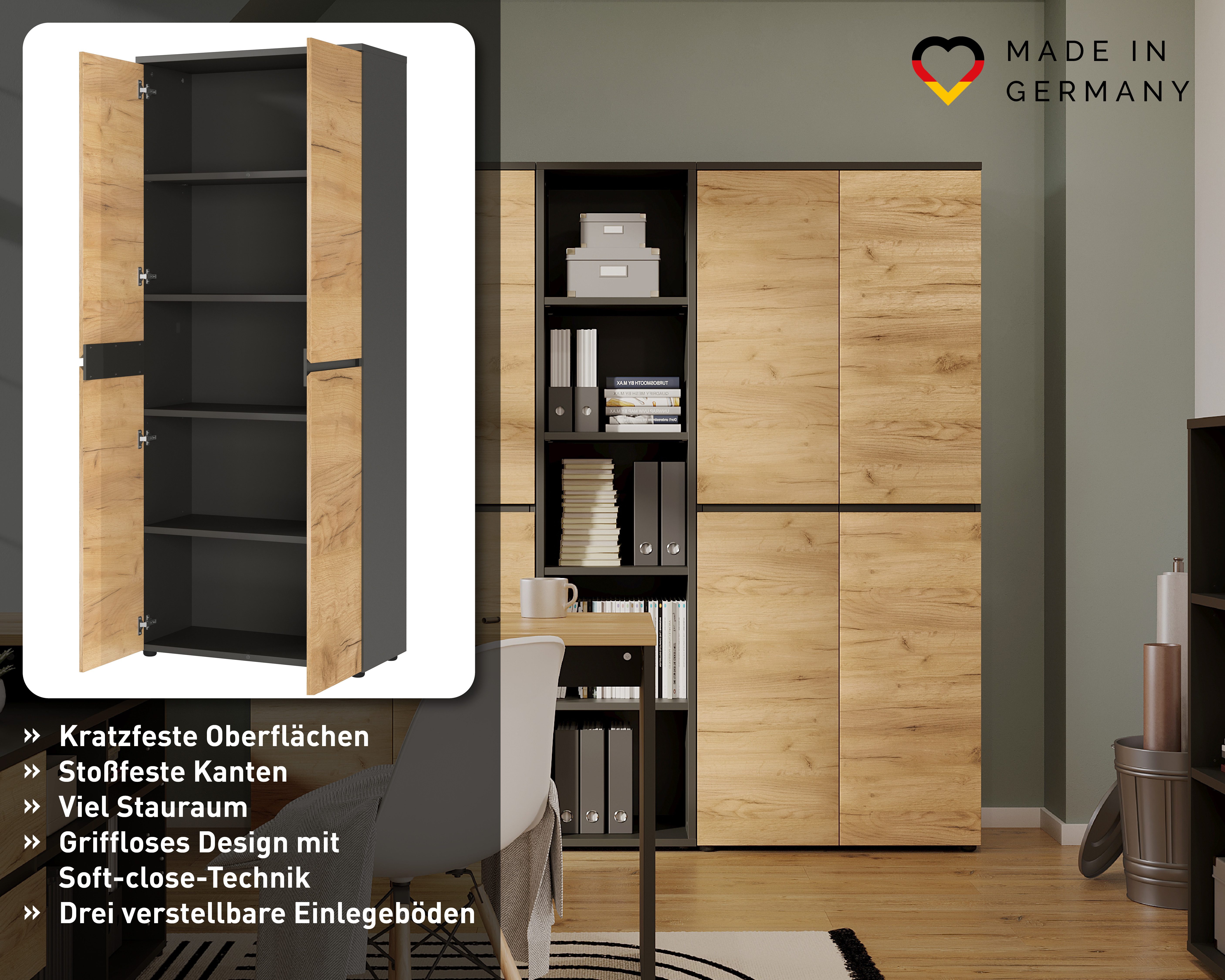 GERMANIA Aktenschrank Lissabon (1-St) mit verstellbaren Einlegeböden und grifflosem Design